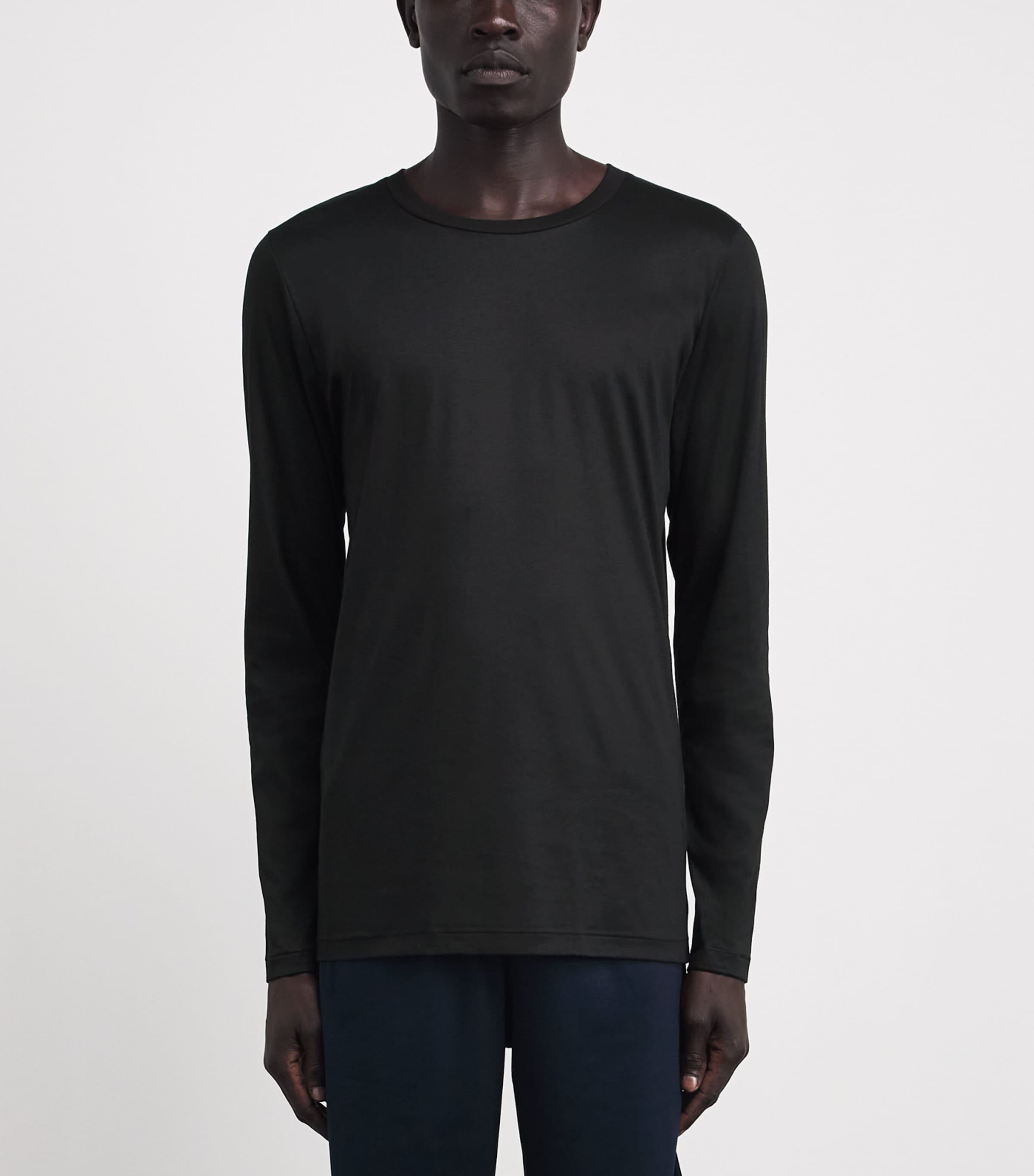 Zimmerli Mens 286 Sea Island Long-Sleeve T-Shirt Black Image 3