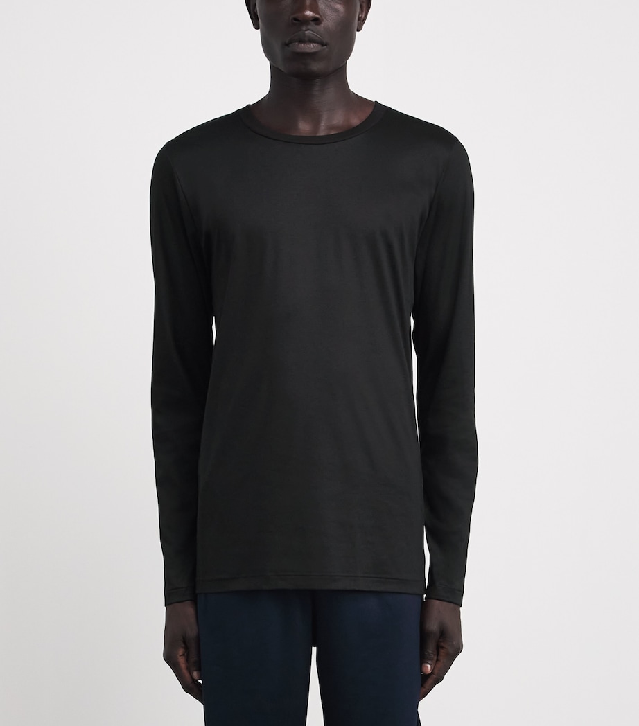 Zimmerli Mens 286 Sea Island Long-Sleeve T-Shirt Black Image 3