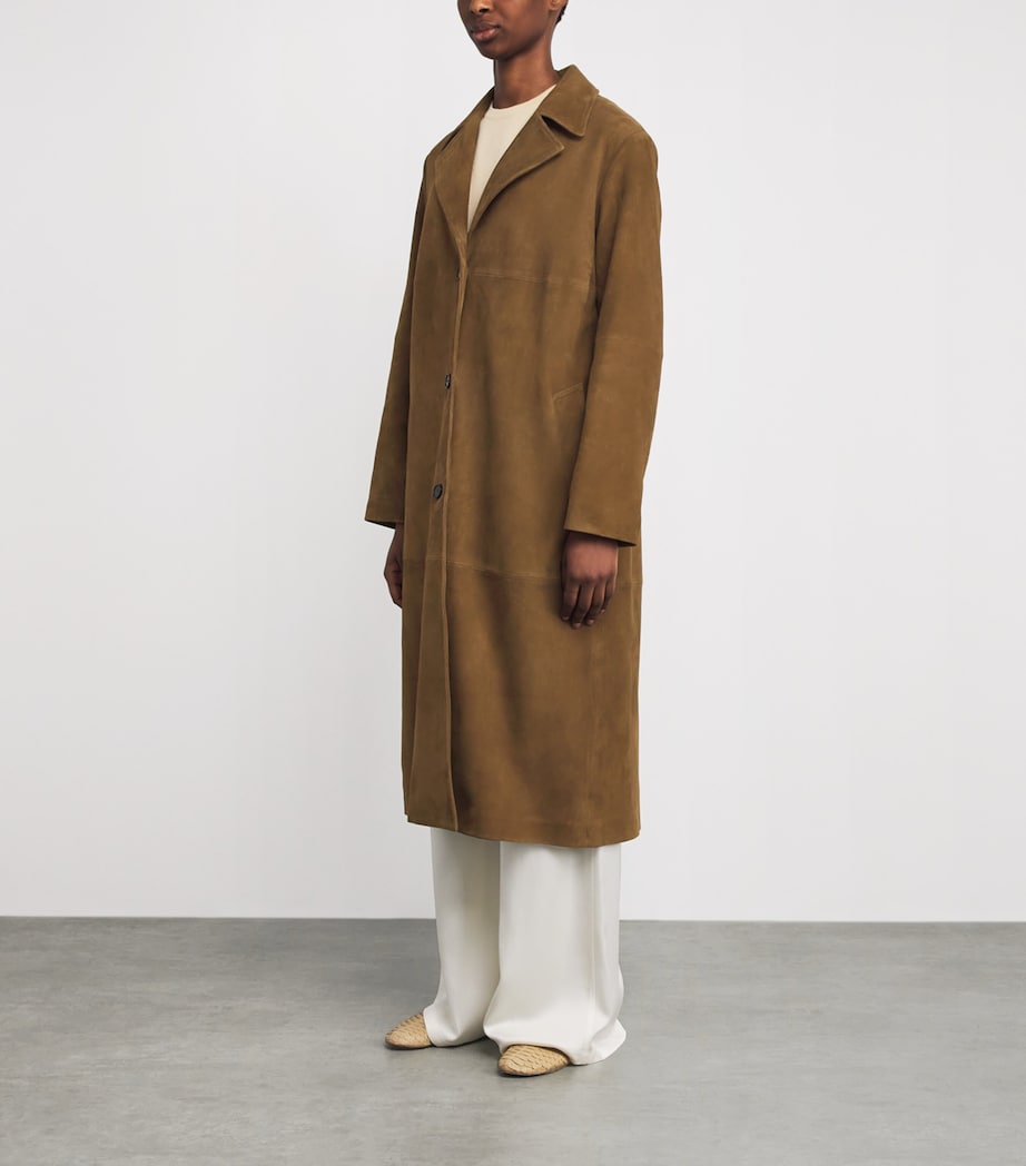 Vince Womens Suede Longline Coat Wood Moss Image 4