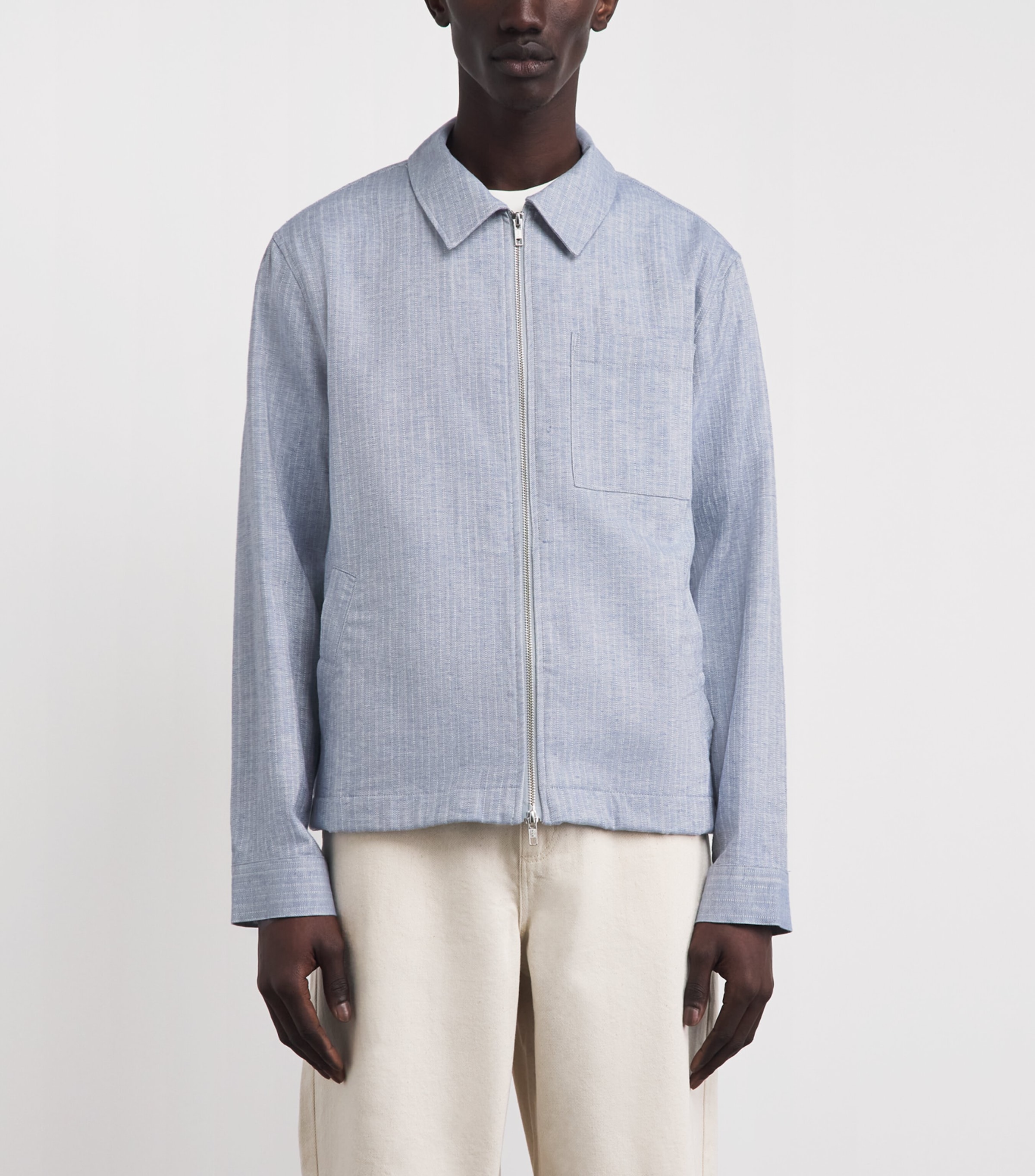 Wax London Mens Cotton-Linen Herringbone Eldon Jacket Light Blue Image 4