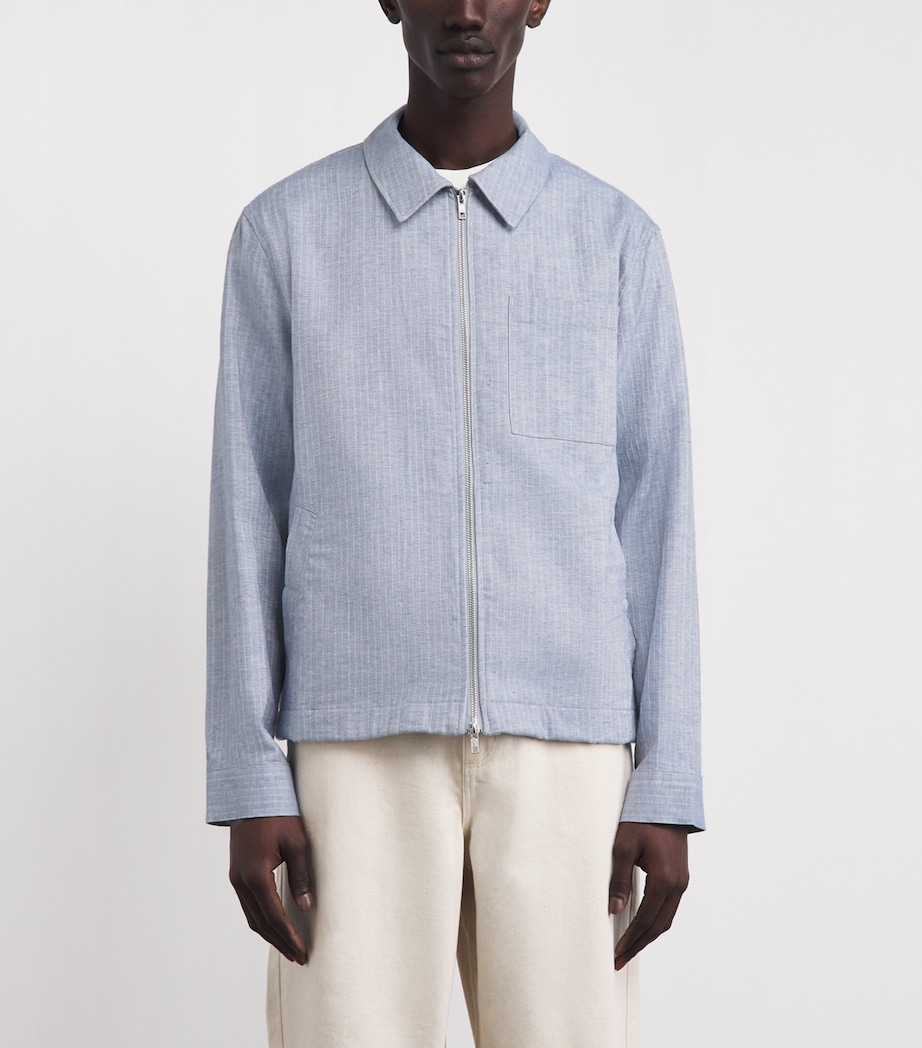 Wax London Mens Cotton-Linen Herringbone Eldon Jacket Light Blue Image 4