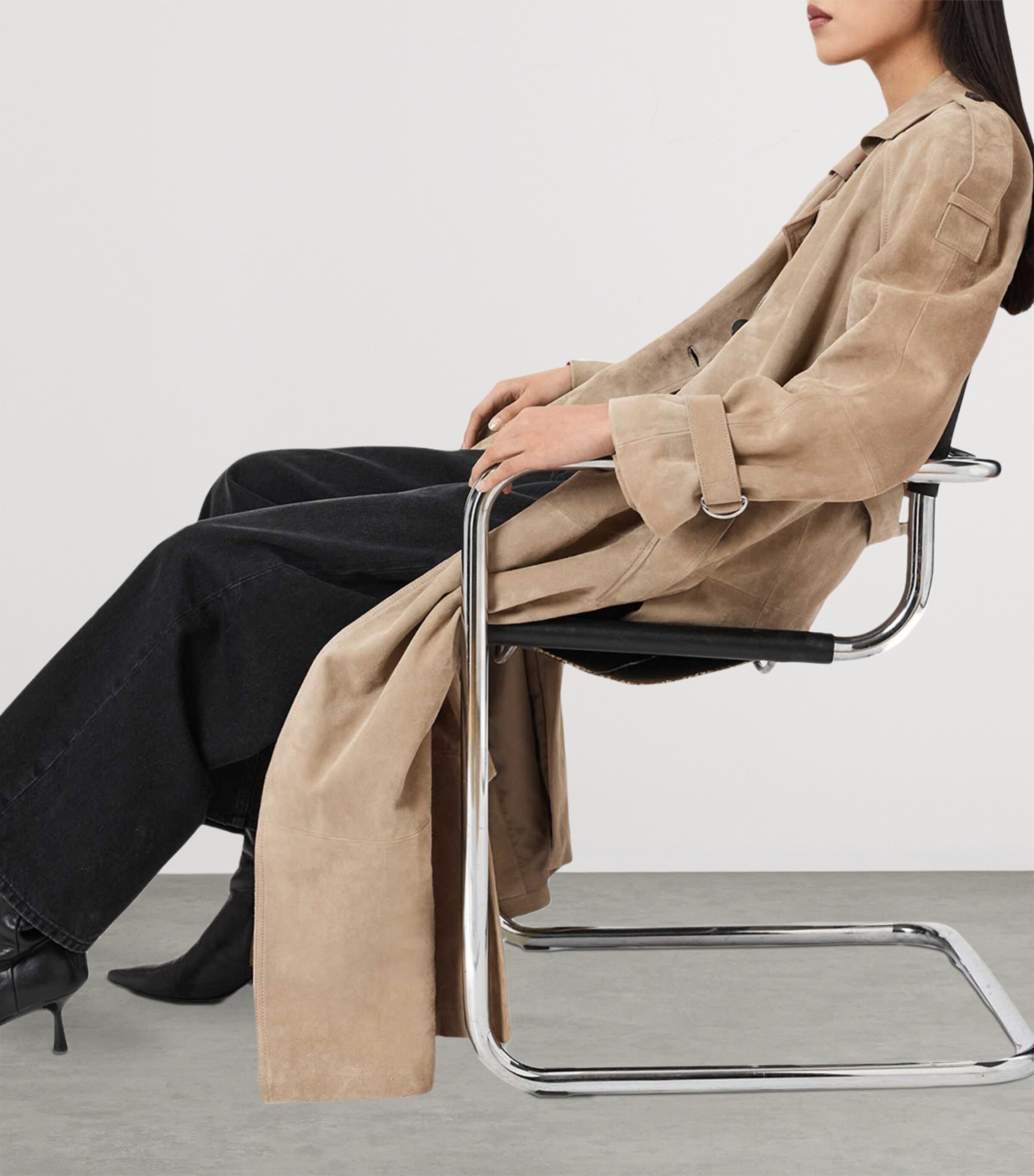 AllSaints Womens Suede Reed Trench Coat Taupe Brown Image 9