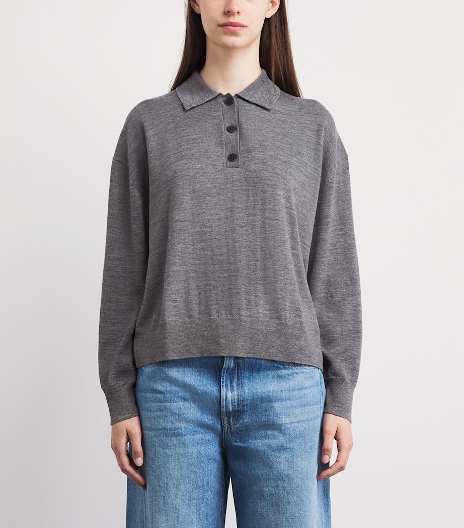ANINE BING Womens Wool-Cashmere Lee Polo Sweater Medium Heather Grey Image 4