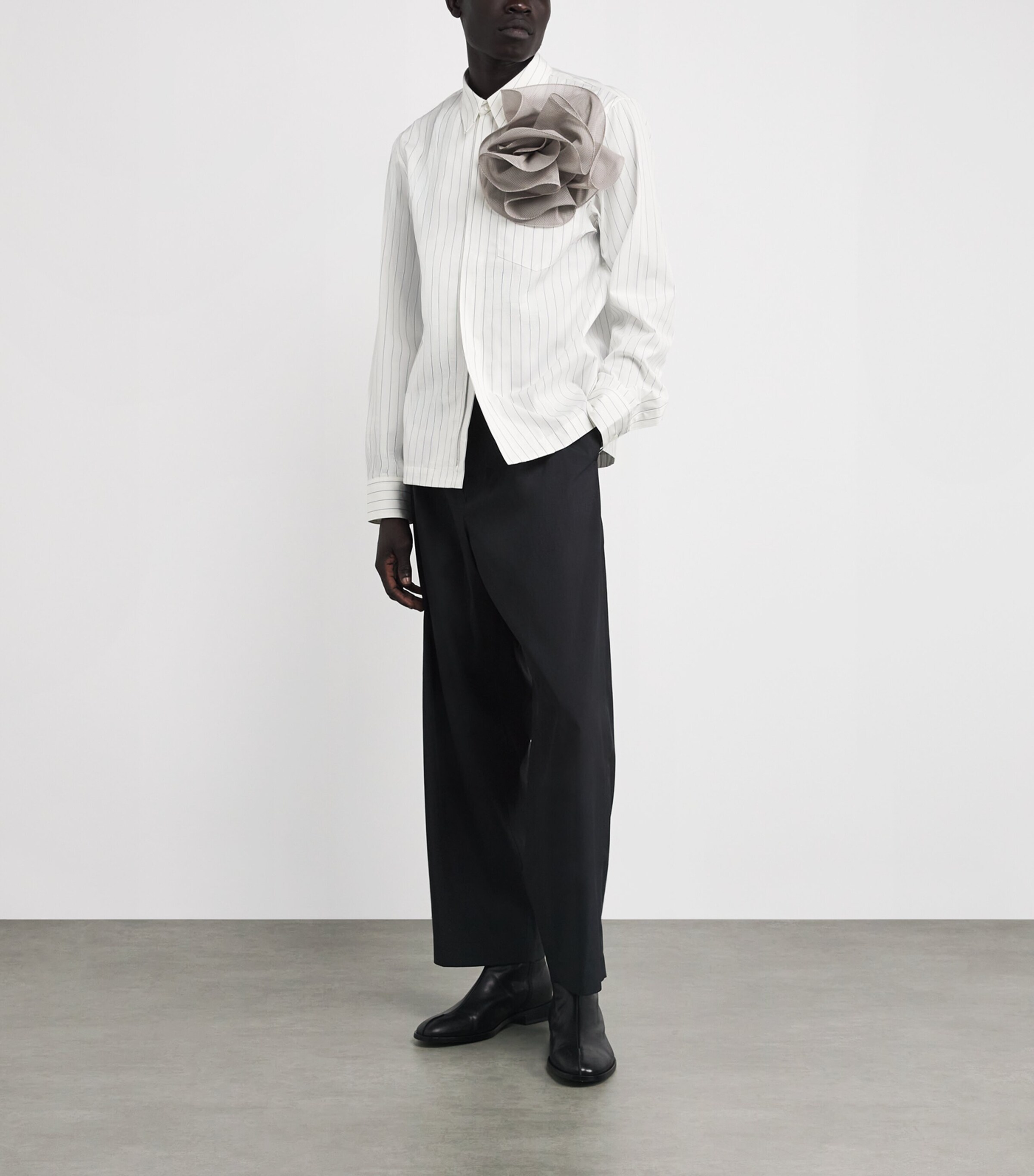 Cotton Zip-Detail Stripe Shirt WHITE/NAVY Image 2