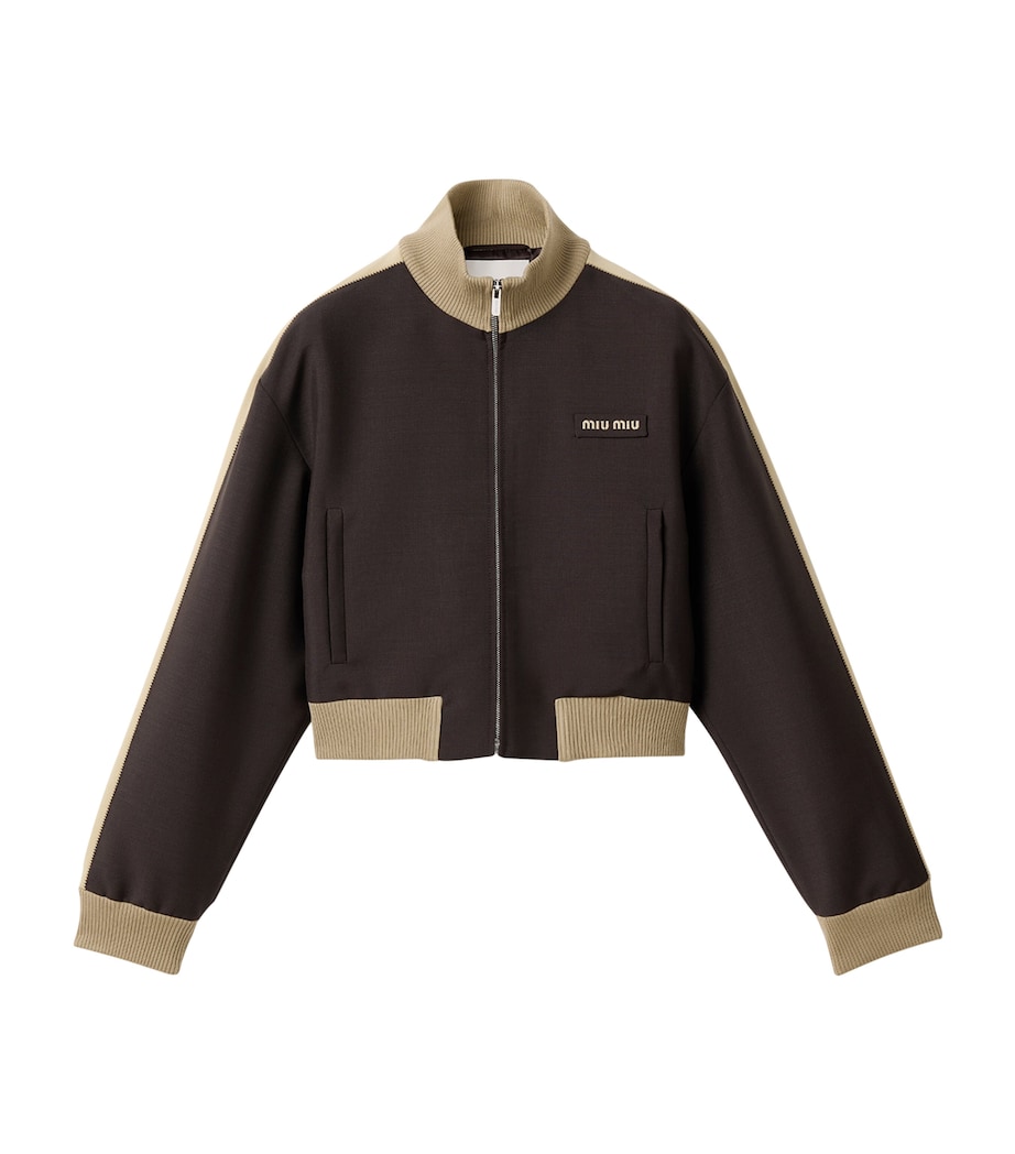 Miu Miu Womens Mohair-Virgin Wool Cropped Blouson Jacket Brown Image 1
