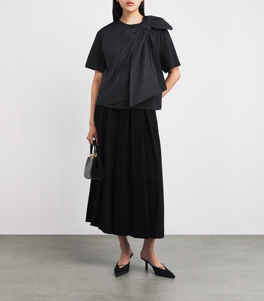 Cotton Bow-Detail T-Shirt BLACK Image 2