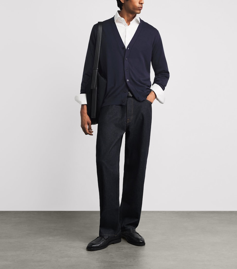 John Smedley Mens Extra Fine Merino Cardigan Midnight Image 2