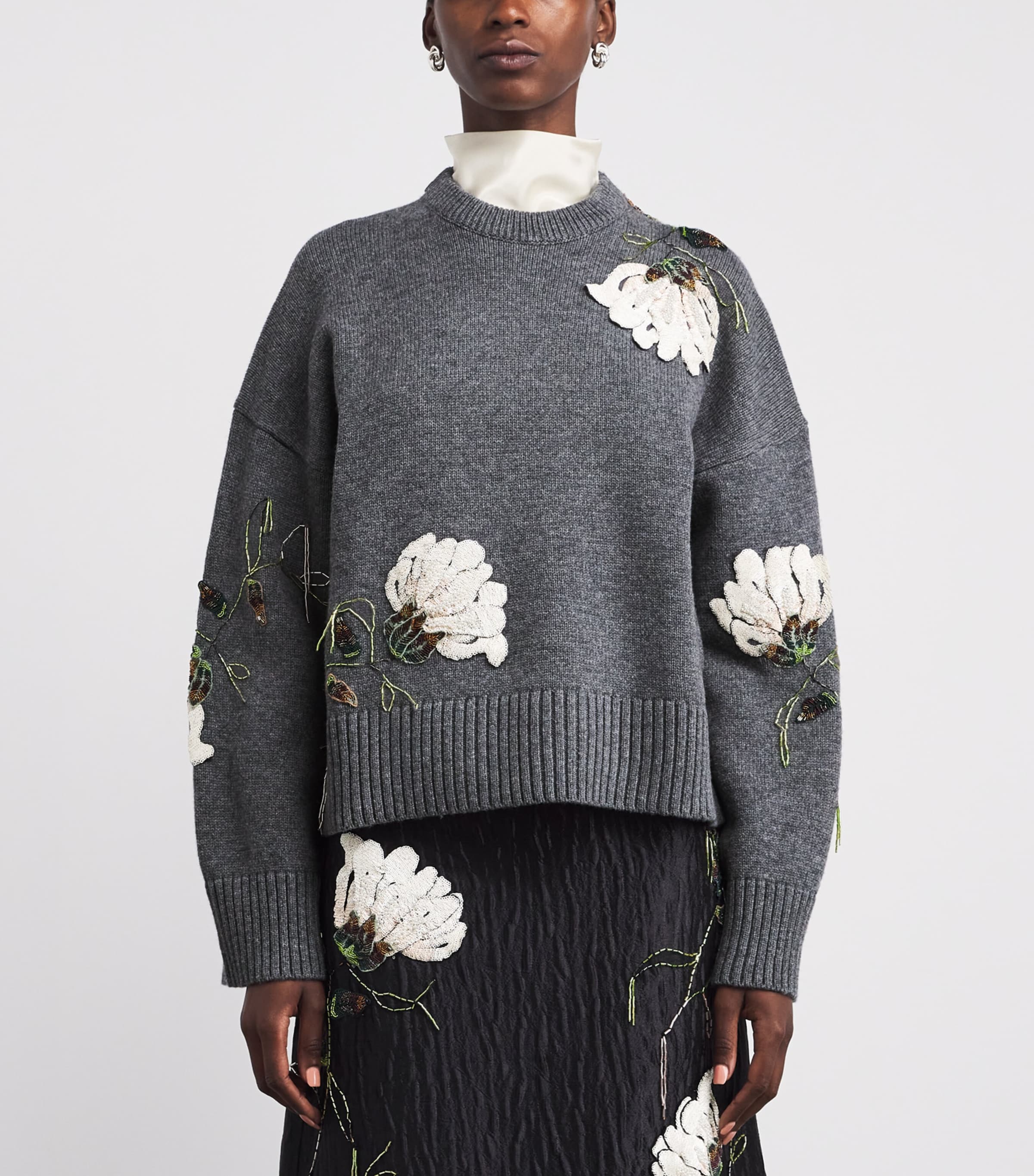 Embellished Wool-Cashmere Dawna Sweater NICKEL MELANGE Image 3