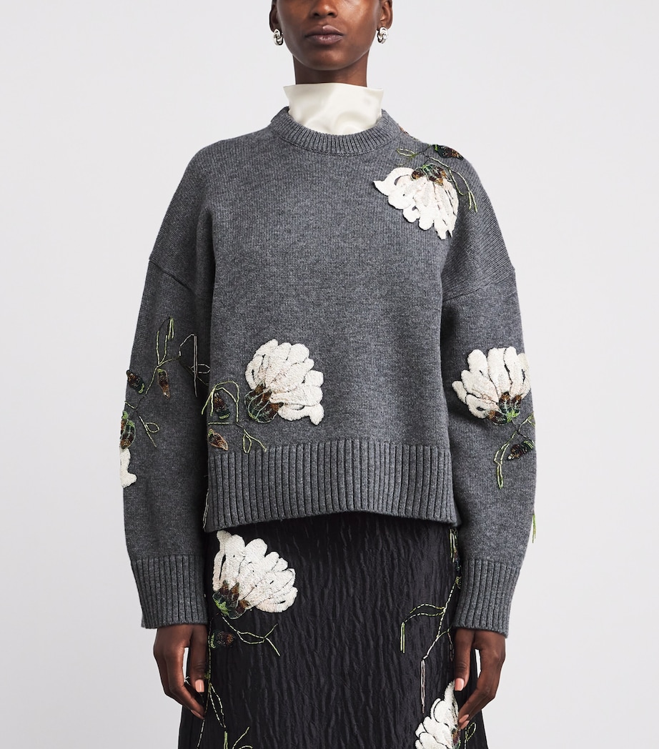 Embellished Wool-Cashmere Dawna Sweater NICKEL MELANGE Image 3