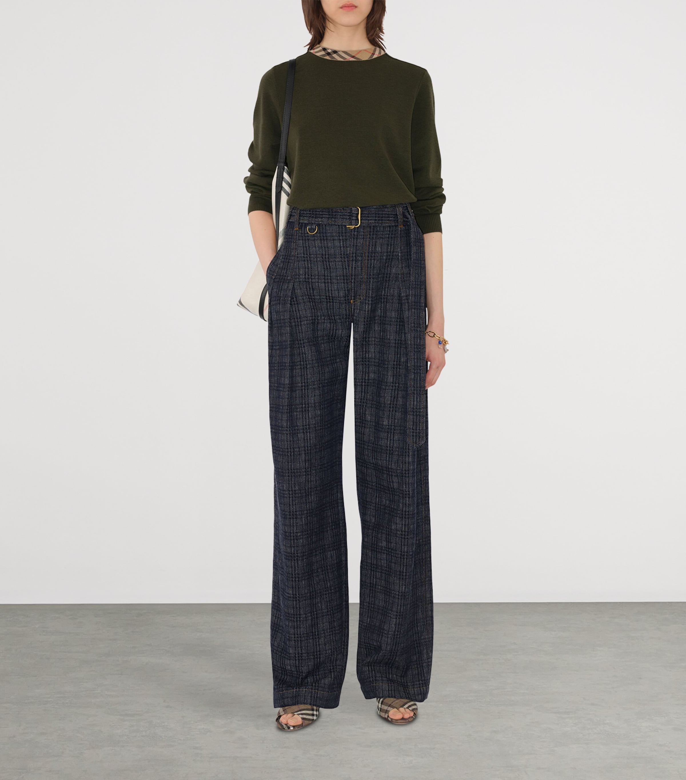 Wool Check-Trim Sweater SHALE Image 2