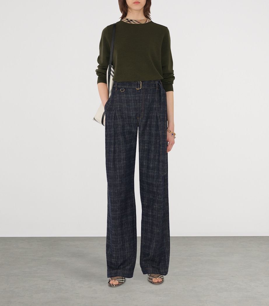 Wool Check-Trim Sweater SHALE Image 2