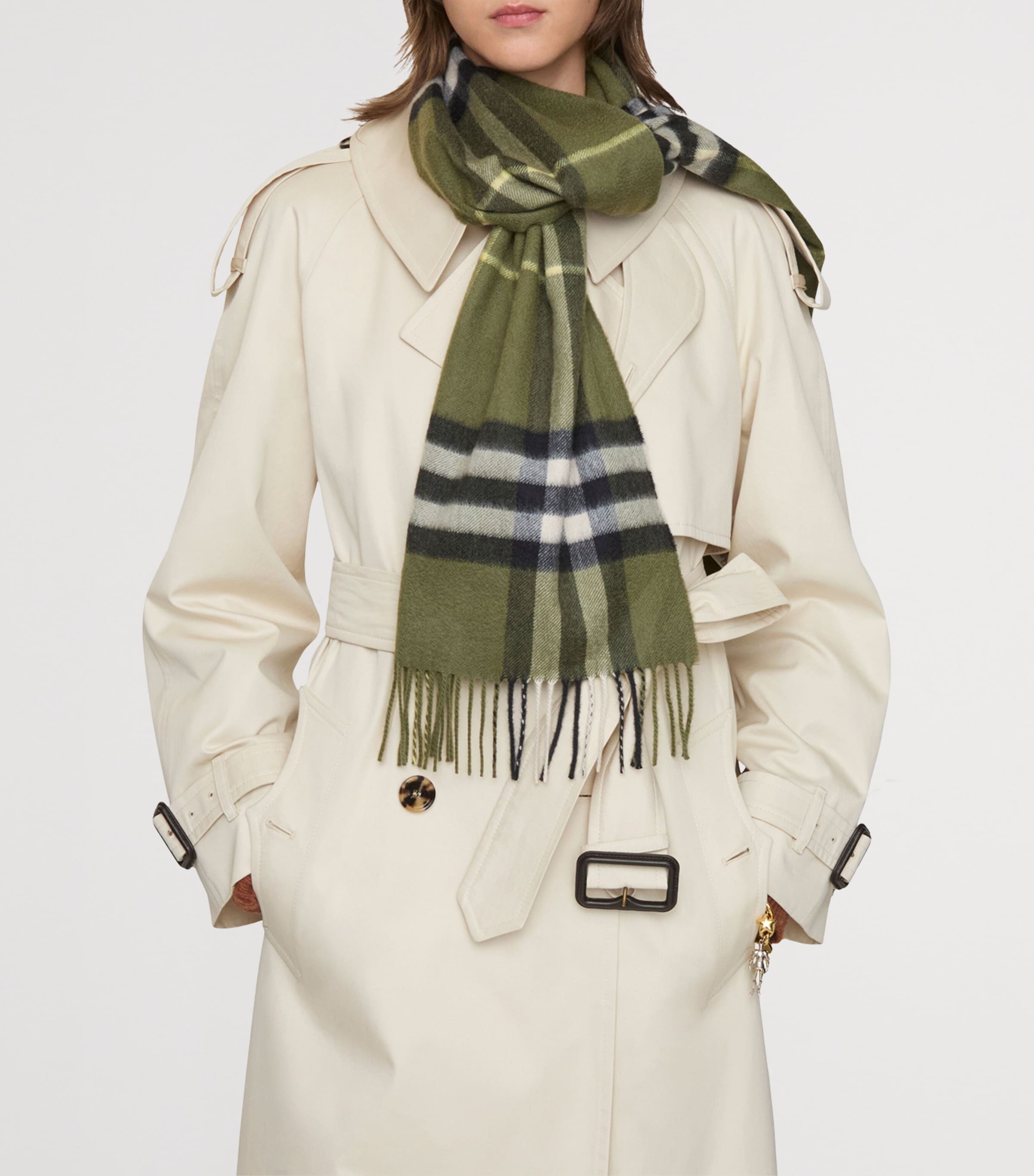Burberry Cashmere Check Scarf Pea Green Image 3
