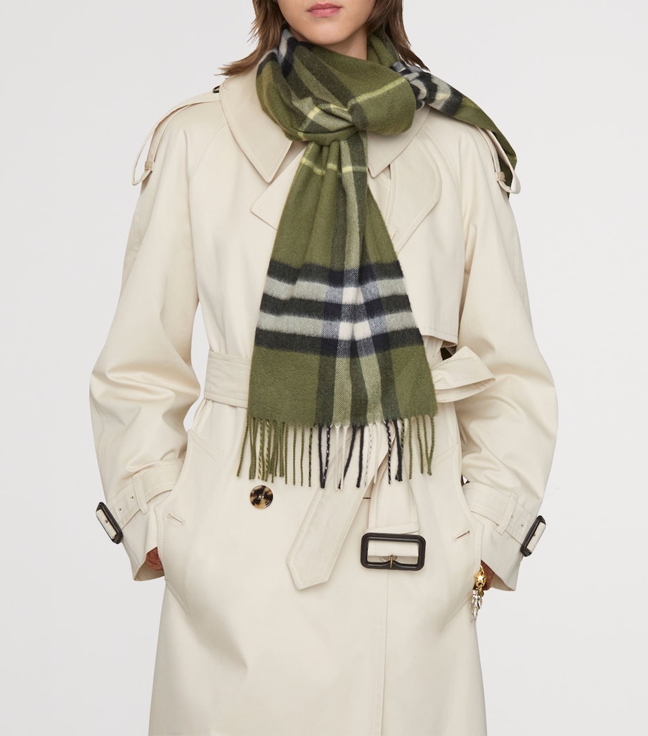 Cashmere Check Scarf PEA GREEN Image 3