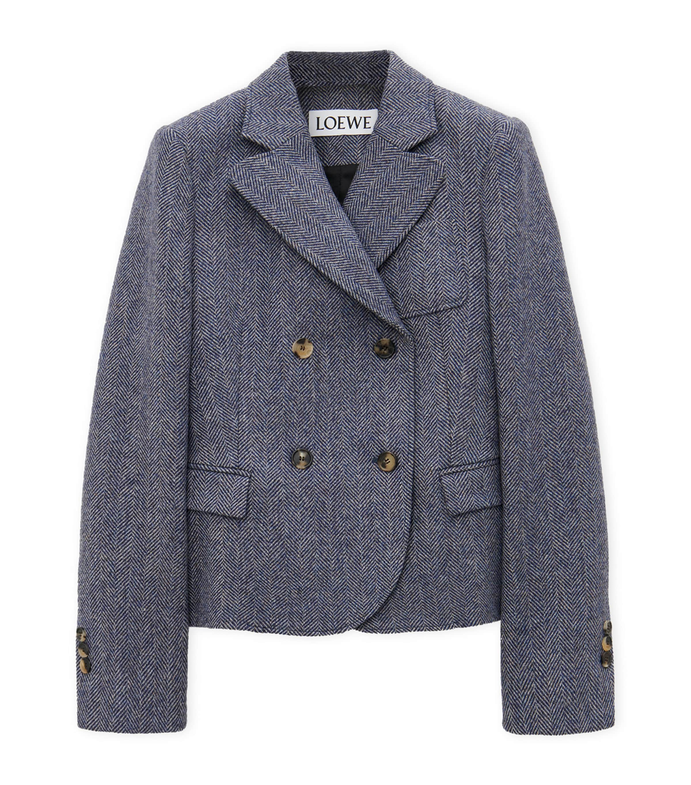 LOEWE WOOL-BLEND HERRINGBONE BLAZER 