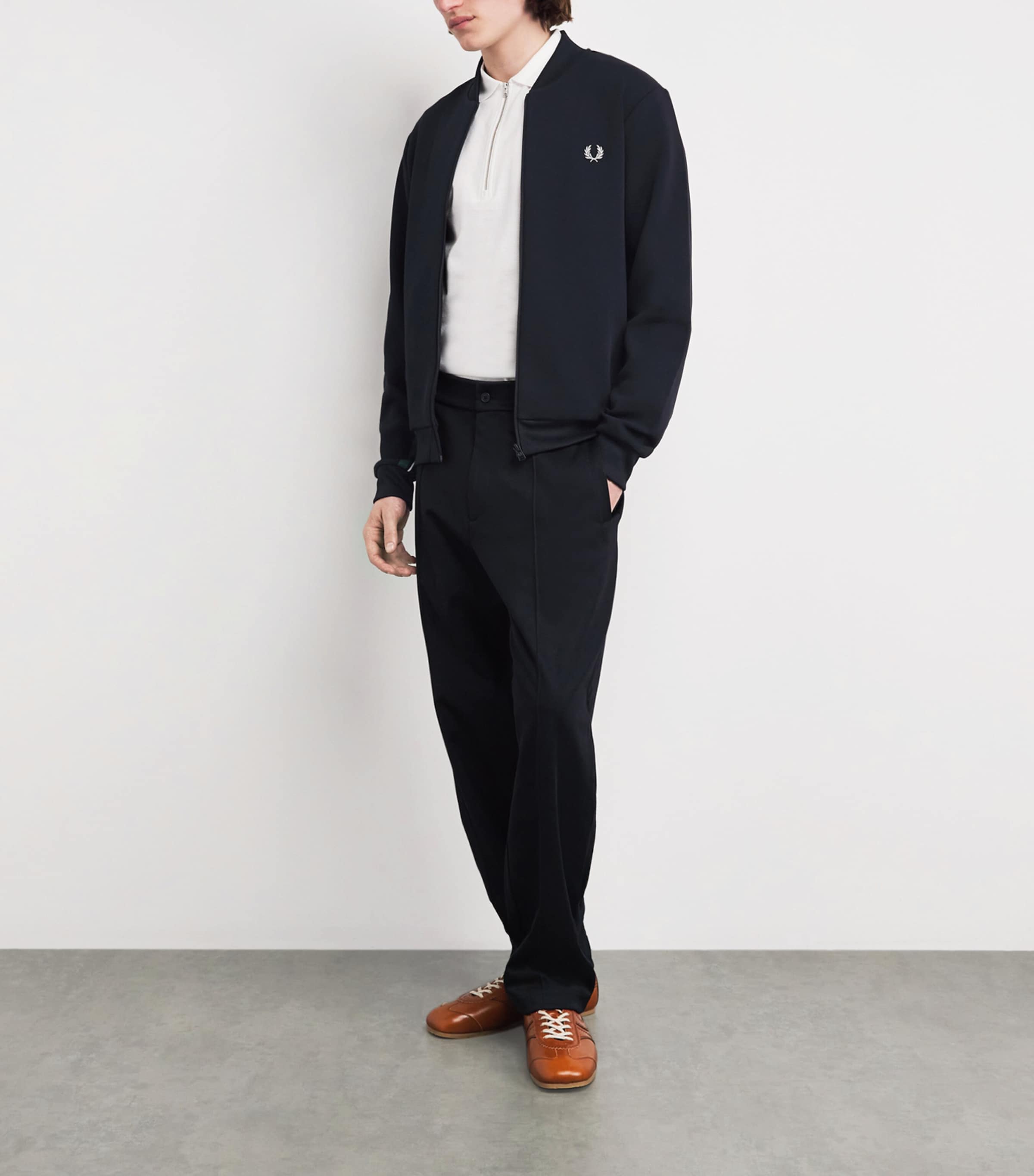 Fred Perry Mens Stripe Tape Track Jacket Navy Image 2