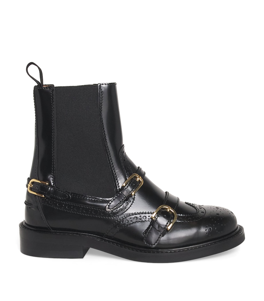 Leather Buckled Chelsea Boots BLACK Image 1