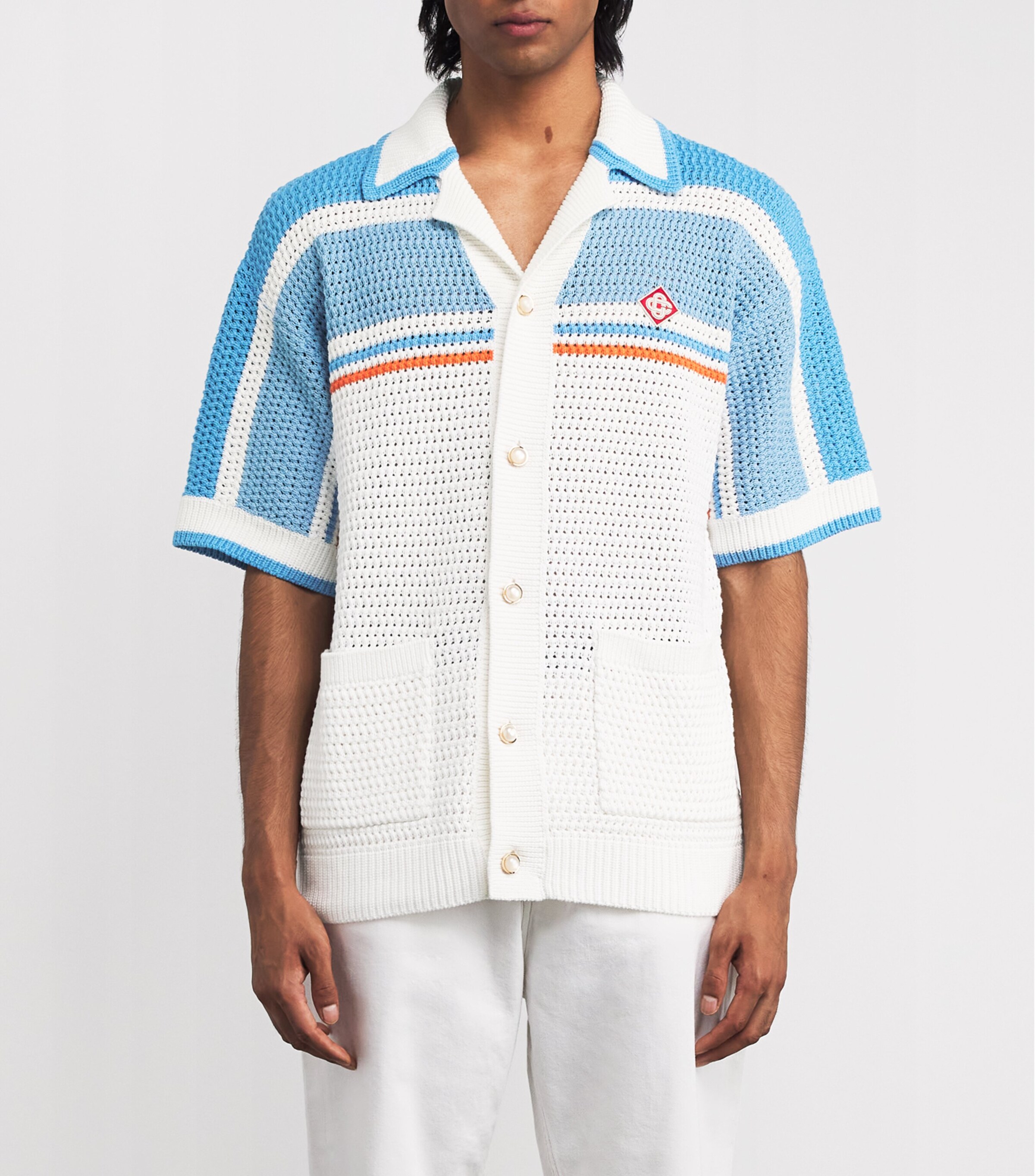 Cotton Crochet Tennis Short-Sleeve Shirt BLUE MULTI Image 3