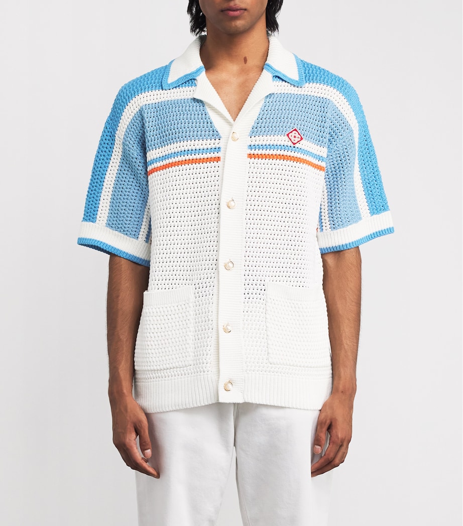 Cotton Crochet Tennis Short-Sleeve Shirt BLUE MULTI Image 3