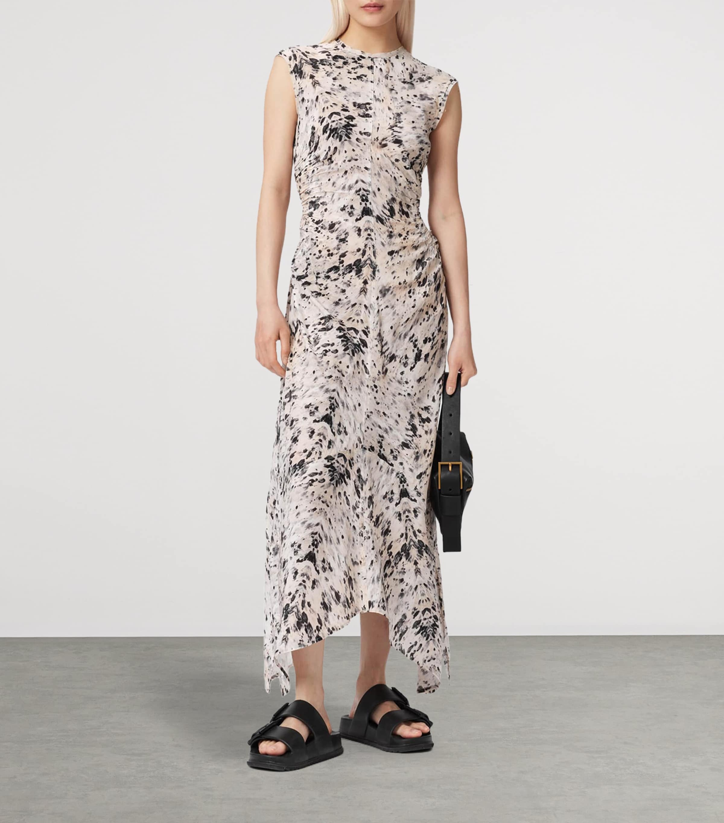 AllSaints Womens Printed Asymmetric Noor Maxi Dress Canter Ecru White Image 2