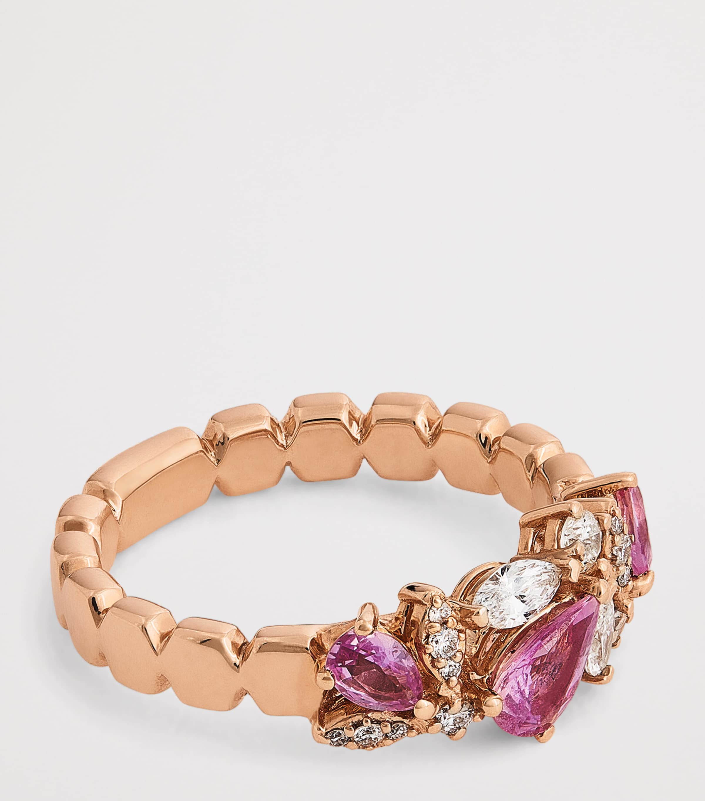 Rose Gold, Diamond and Pink Sapphire Honeycomb Ring ROSE GOLD Image 4