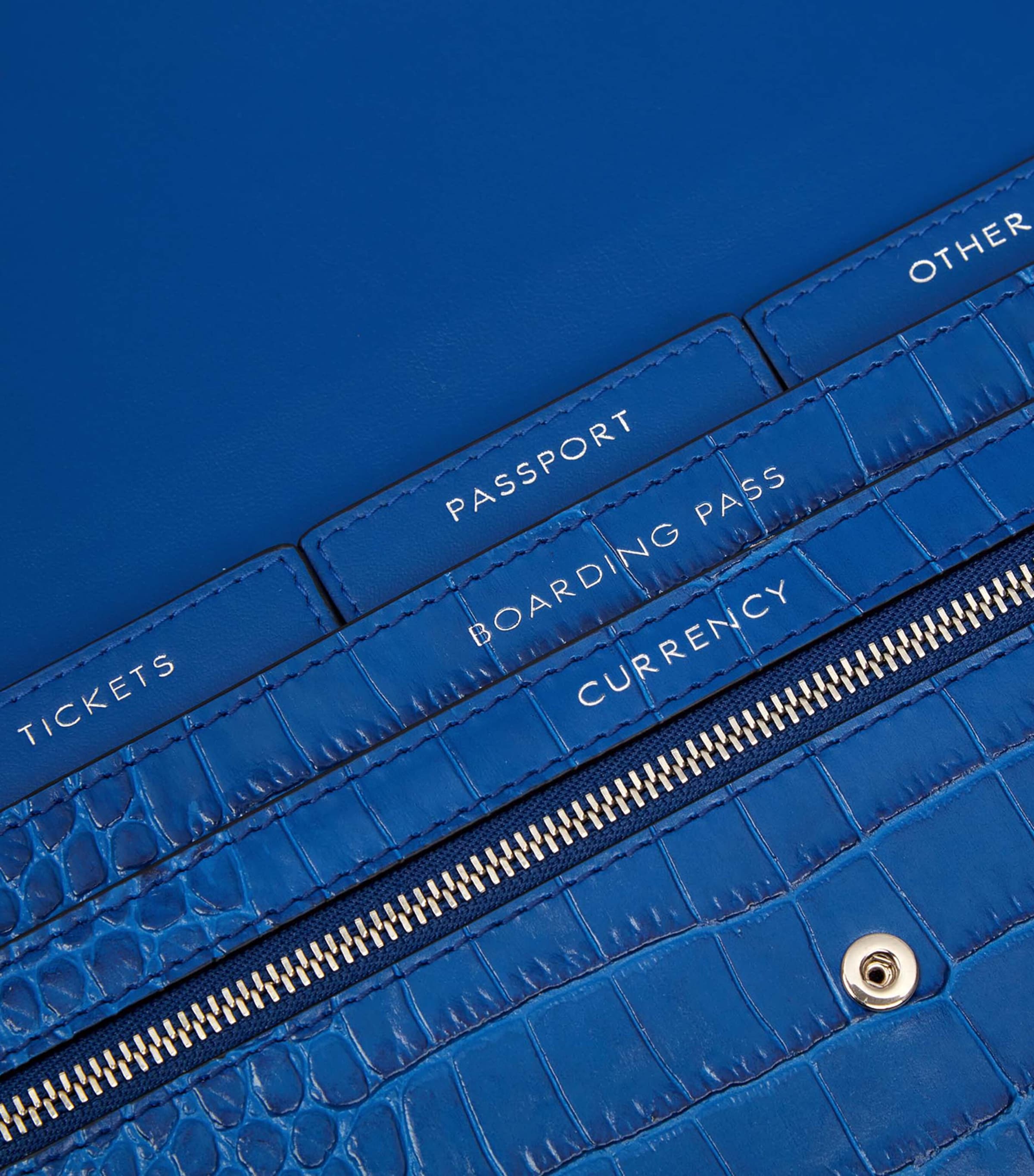 Leather Croc-Embossed Marshall Travel Wallet CERULEAN Image 5