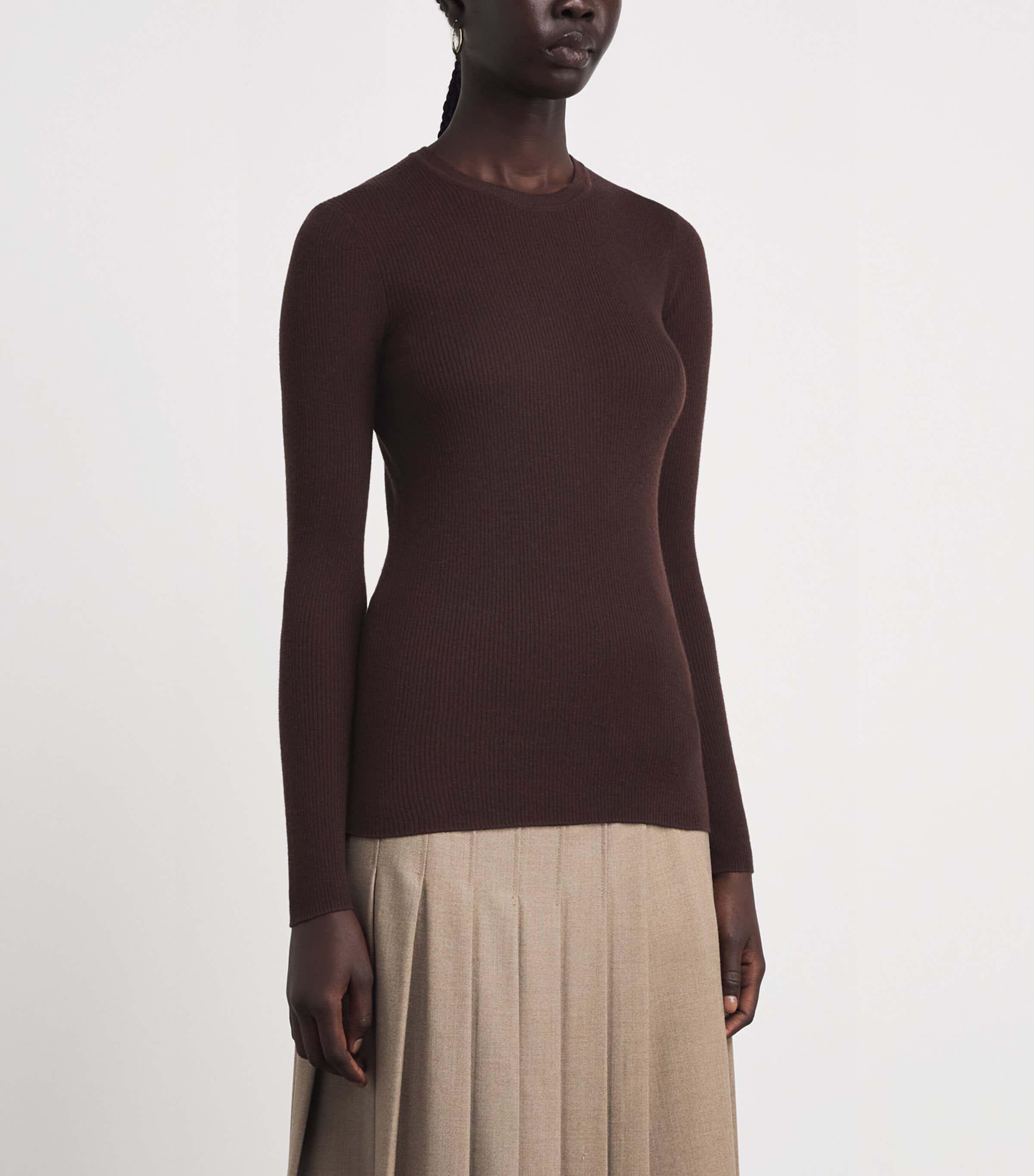 Maje Womens Wool-Silk Crew-Neck Sweater Dark Brown Image 4