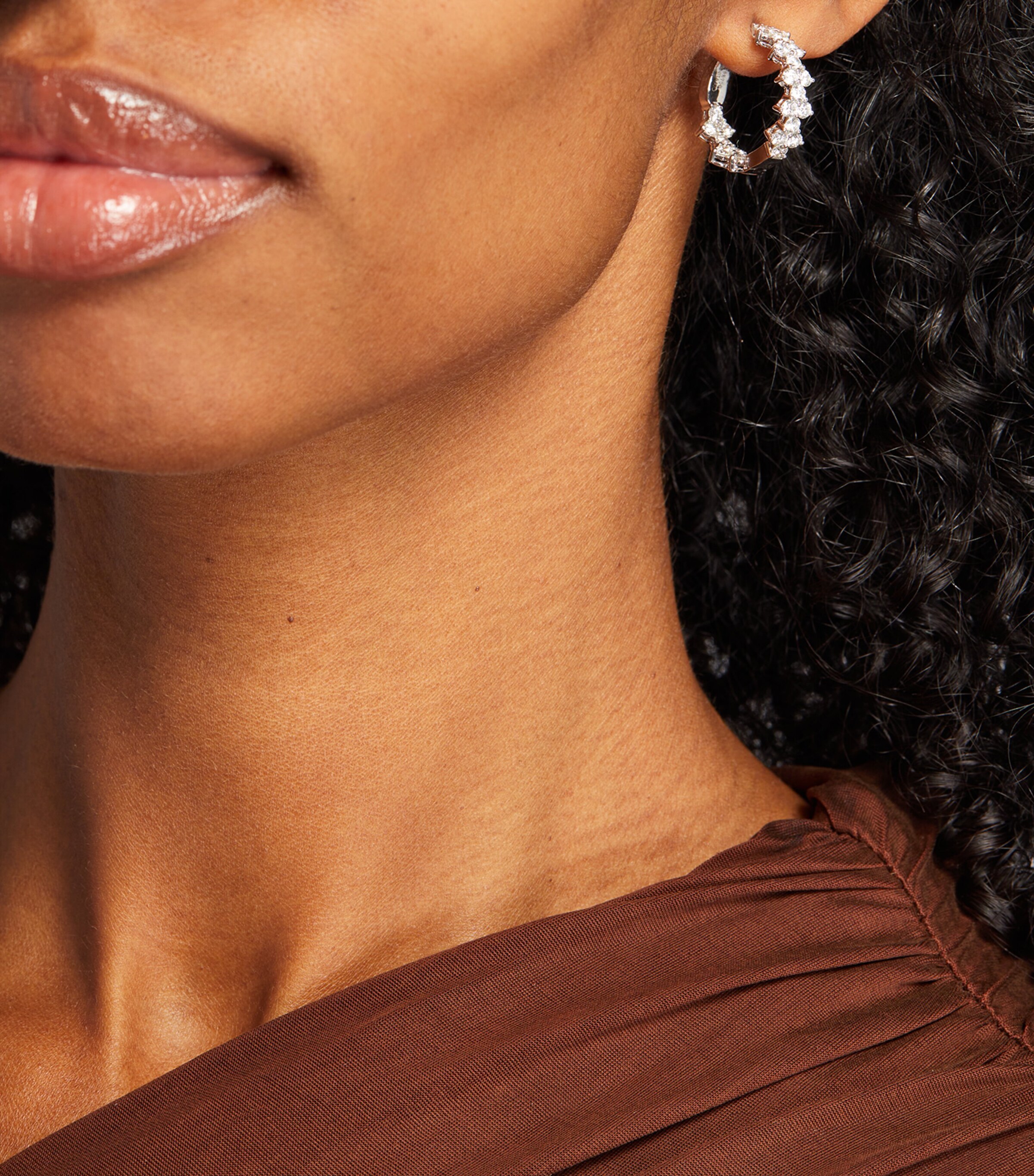 White Gold and Diamond Triangle Hoop Earrings WHITE GOLD Image 5