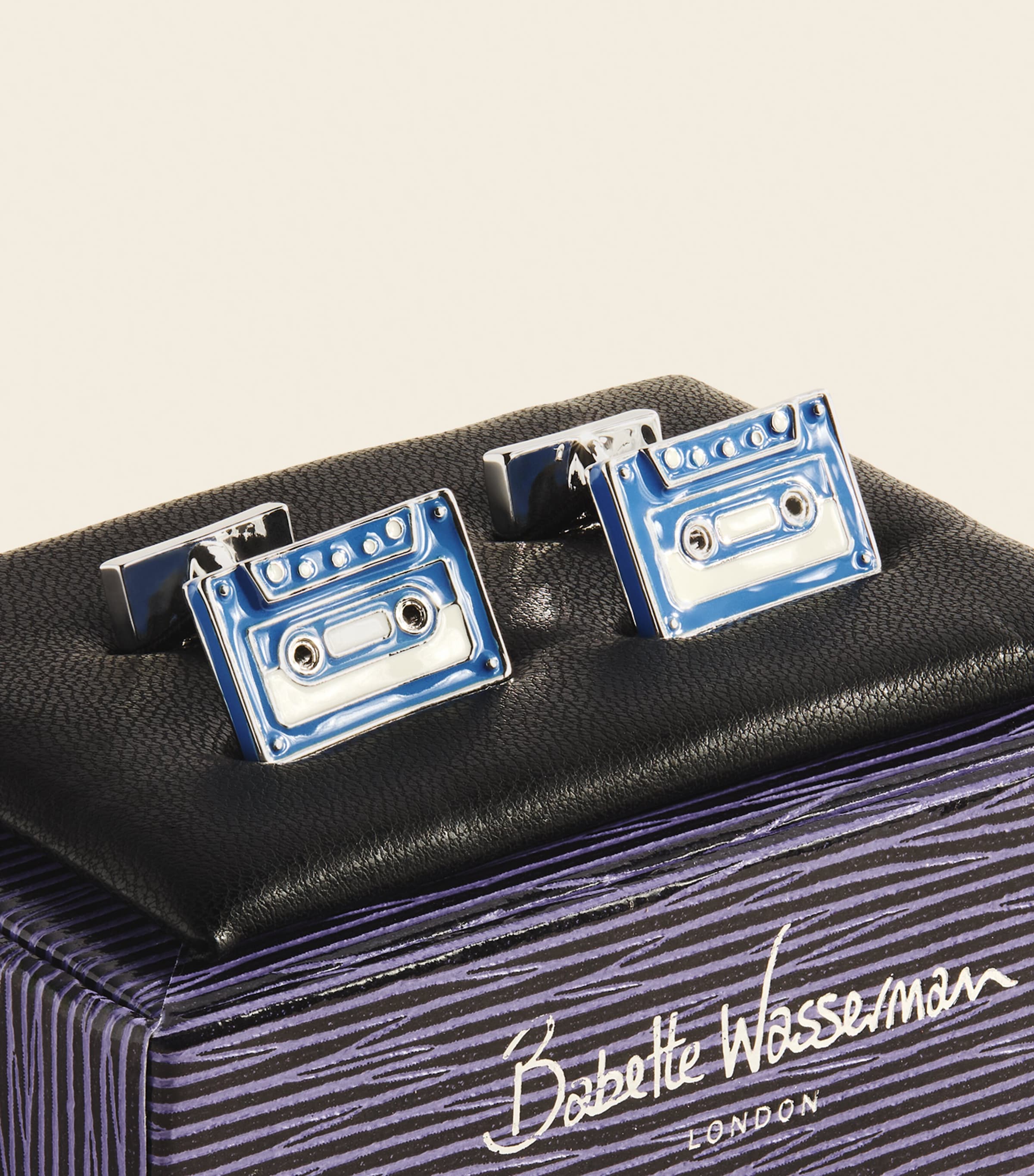 Babette Wasserman Rhodium-Plated Cassette Tape Cufflinks Blue Image 3