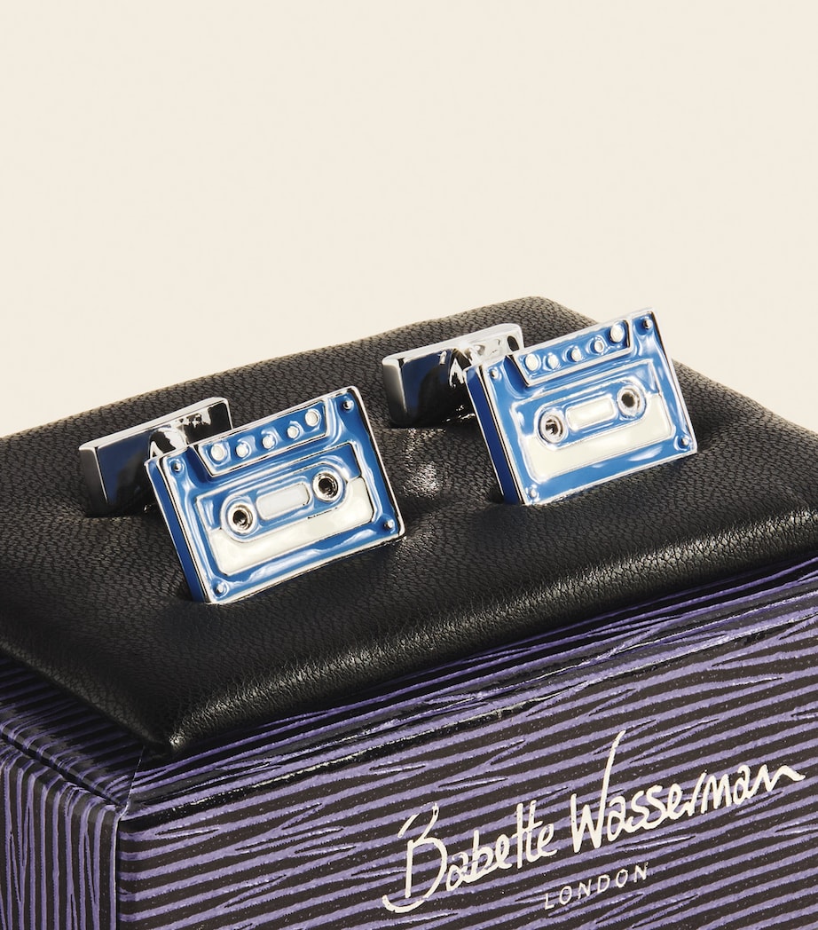 Babette Wasserman Rhodium-Plated Cassette Tape Cufflinks Blue Image 3