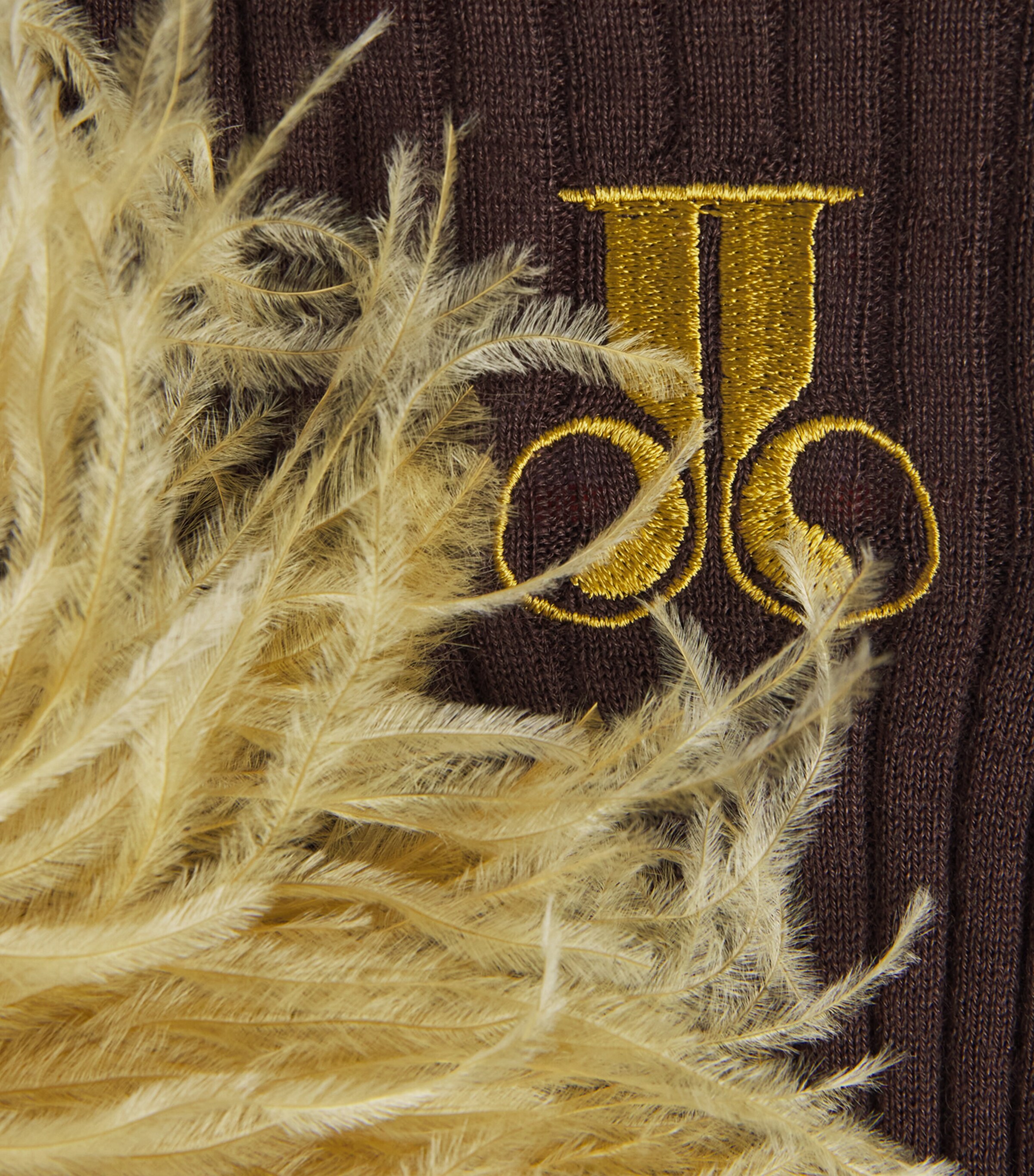 La Doublej Womens Cashmere-Silk Feather-Trim Sweater Solid Cocoa Image 6