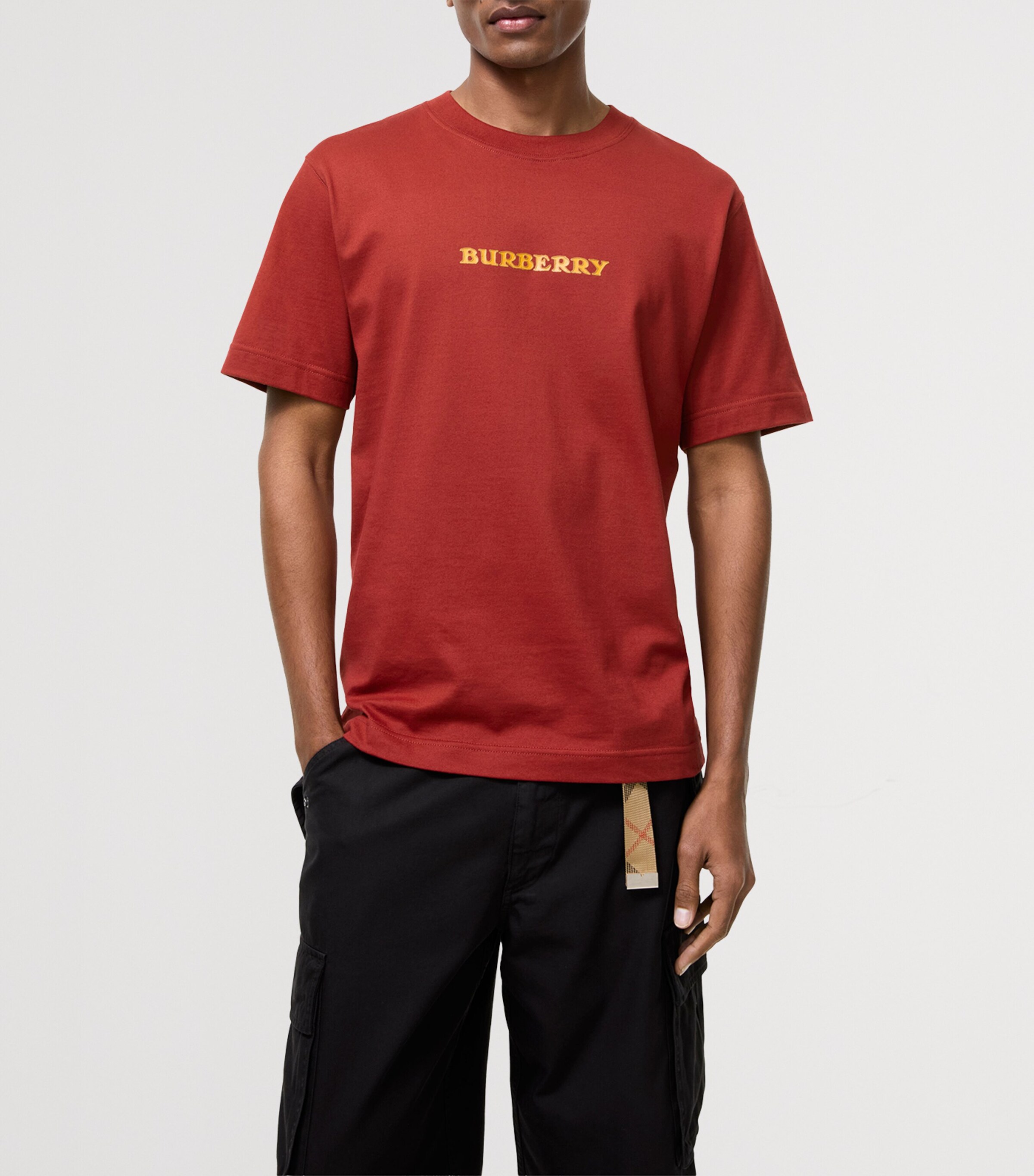 Burberry Mens Cotton Heritage Logo T-Shirt Auburn Brown Image 2