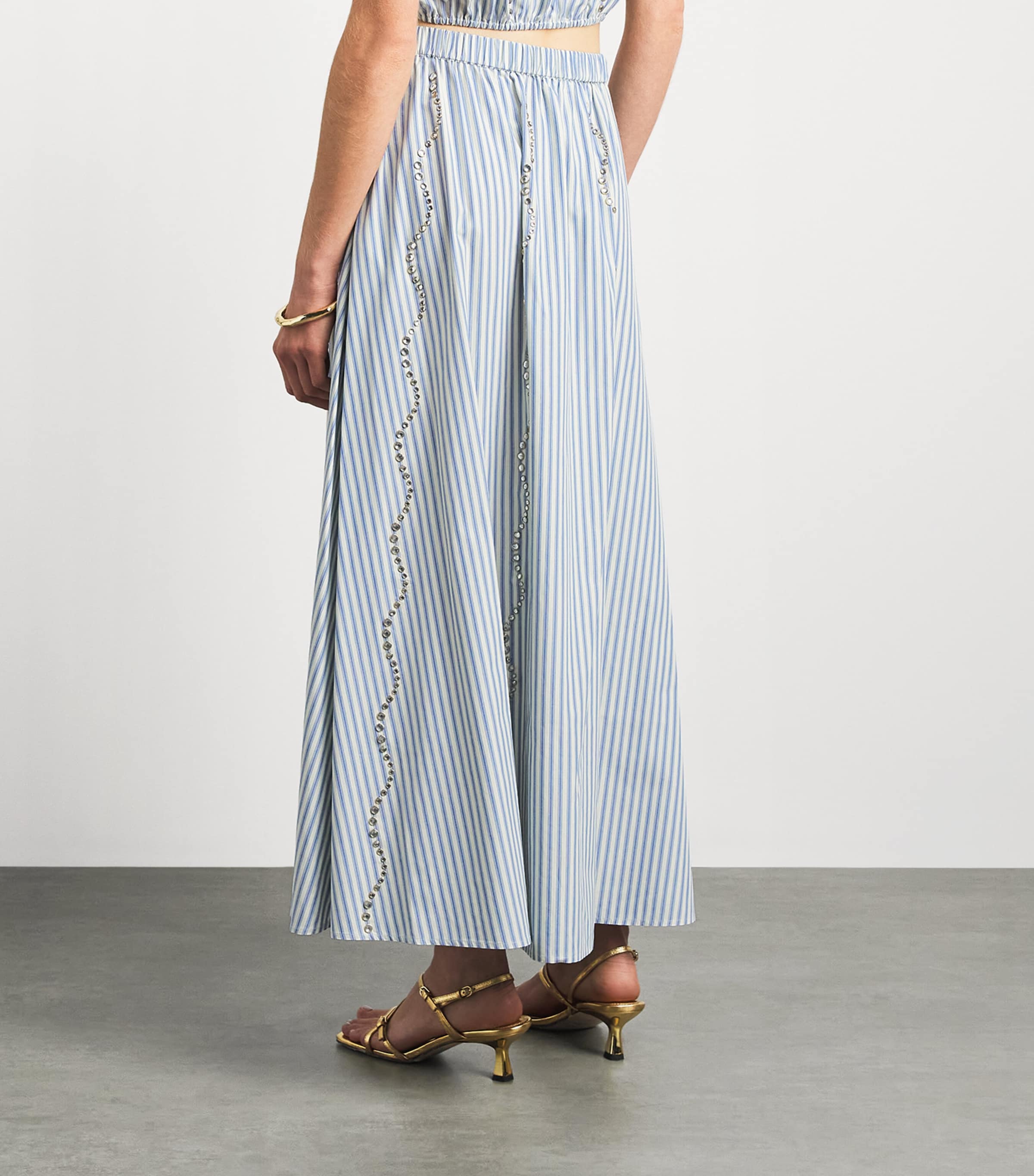 Sandro Paris Womens Rhinestone Stripe Maxi Skirt Blue Image 5