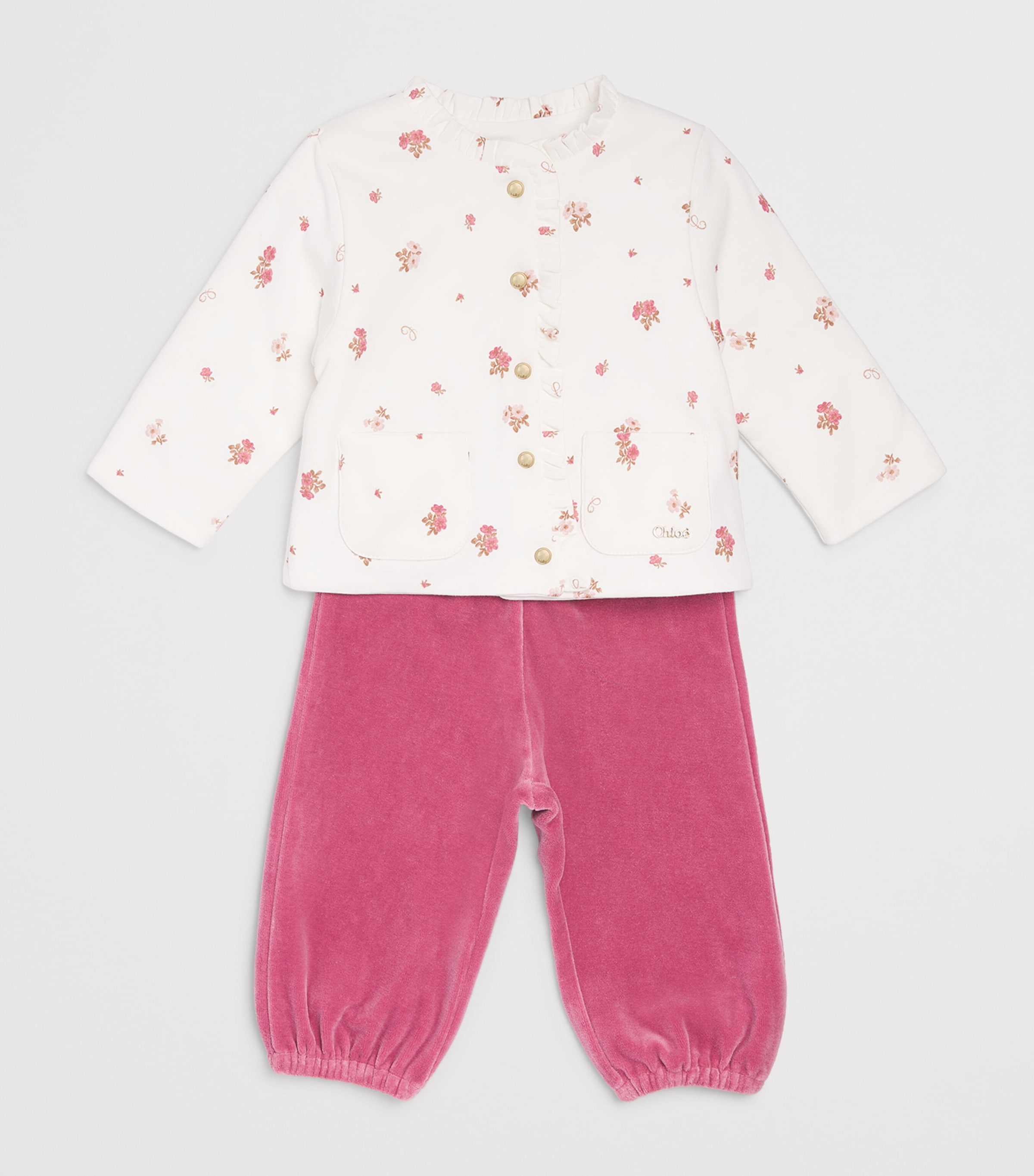 Chloé Kids Cotton Cardigan and Trousers Set (1-18 Months) Offwhite Image 3