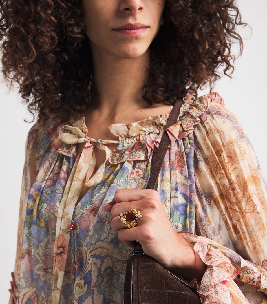 Embellished Bloom Cocktail Ring GOLD/BURGUNDYGLDBUR Image 2