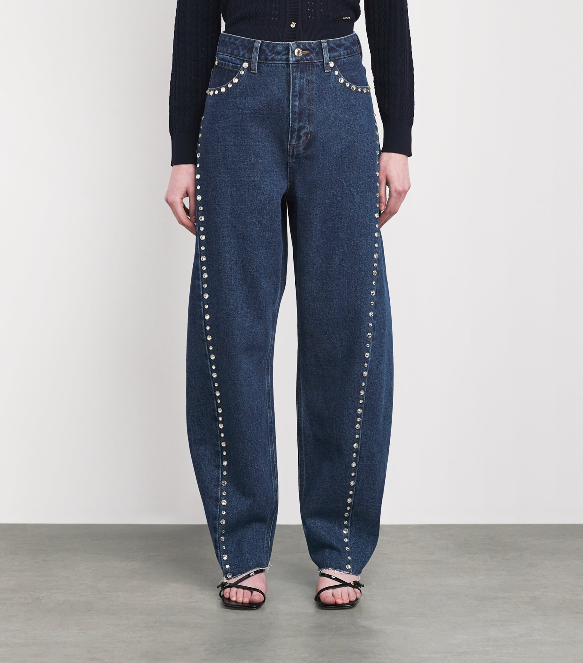 Sandro Paris Womens Embellished Barrel Jeans Blue Jean Image 4