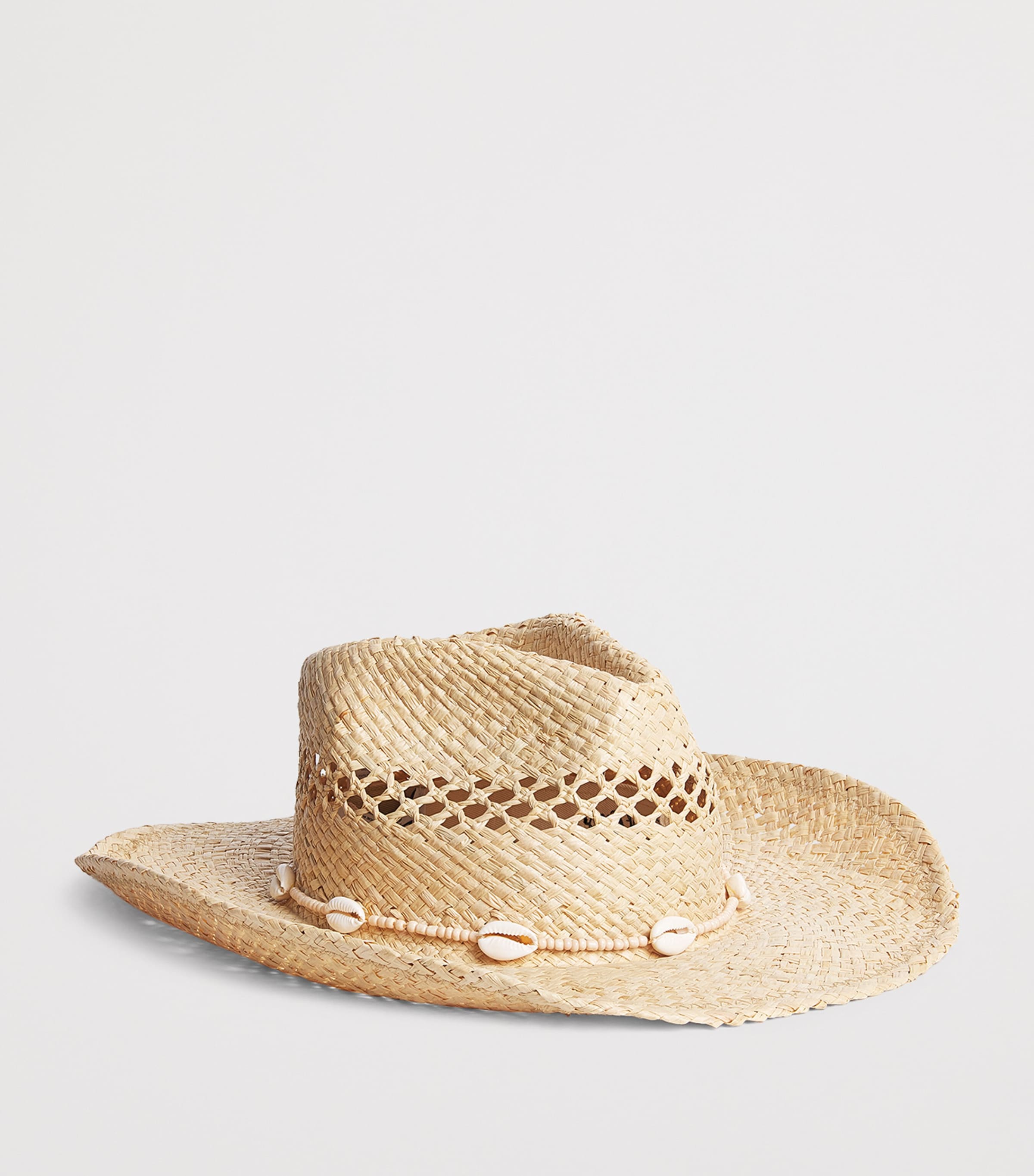 Raffia Seashell-Embellished Cowboy Hat NATURAL Image 2
