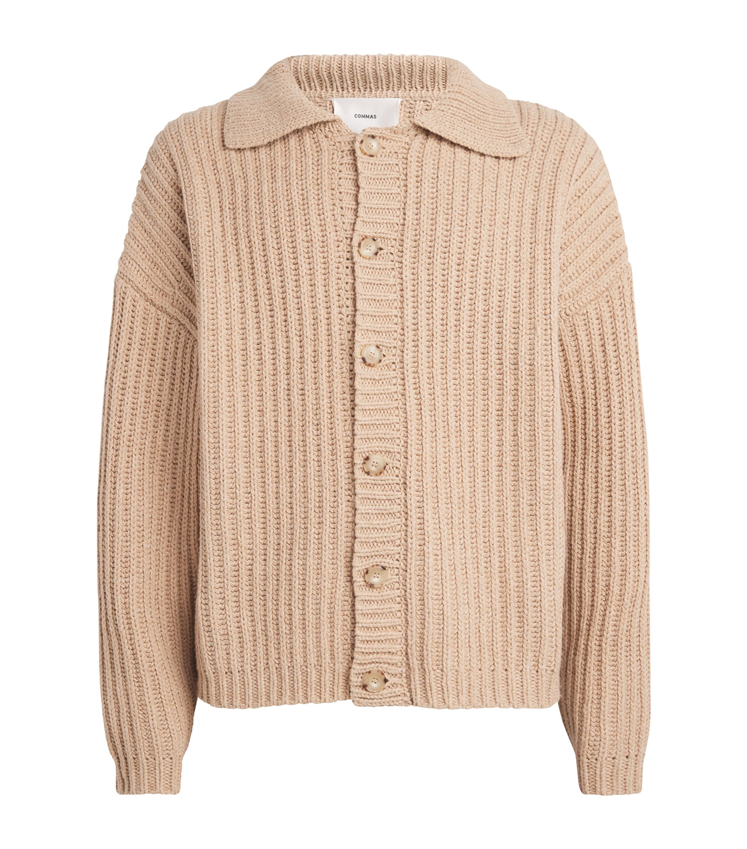 COMMAS Mens Cotton-Wool Fisherman Rib Cardigan Clay Image 1