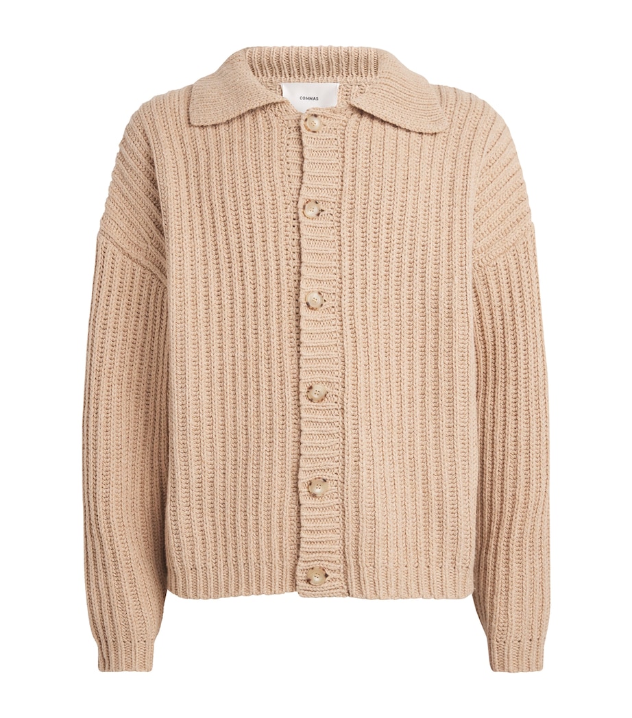 COMMAS Mens Cotton-Wool Fisherman Rib Cardigan Clay Image 1
