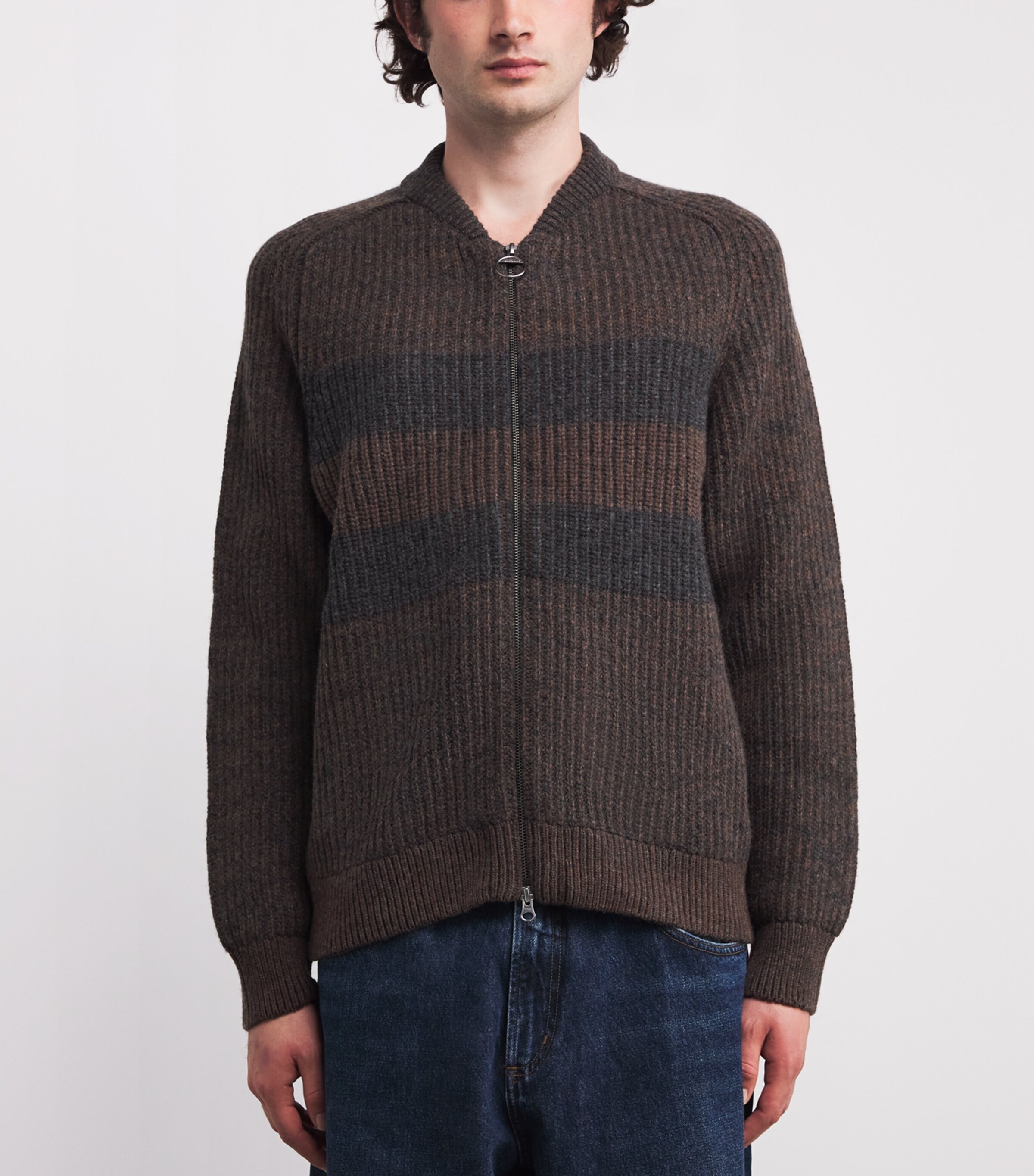 x Paul Smith Wool Stripe Zip-Up Cardigan RUSTIC Image 3