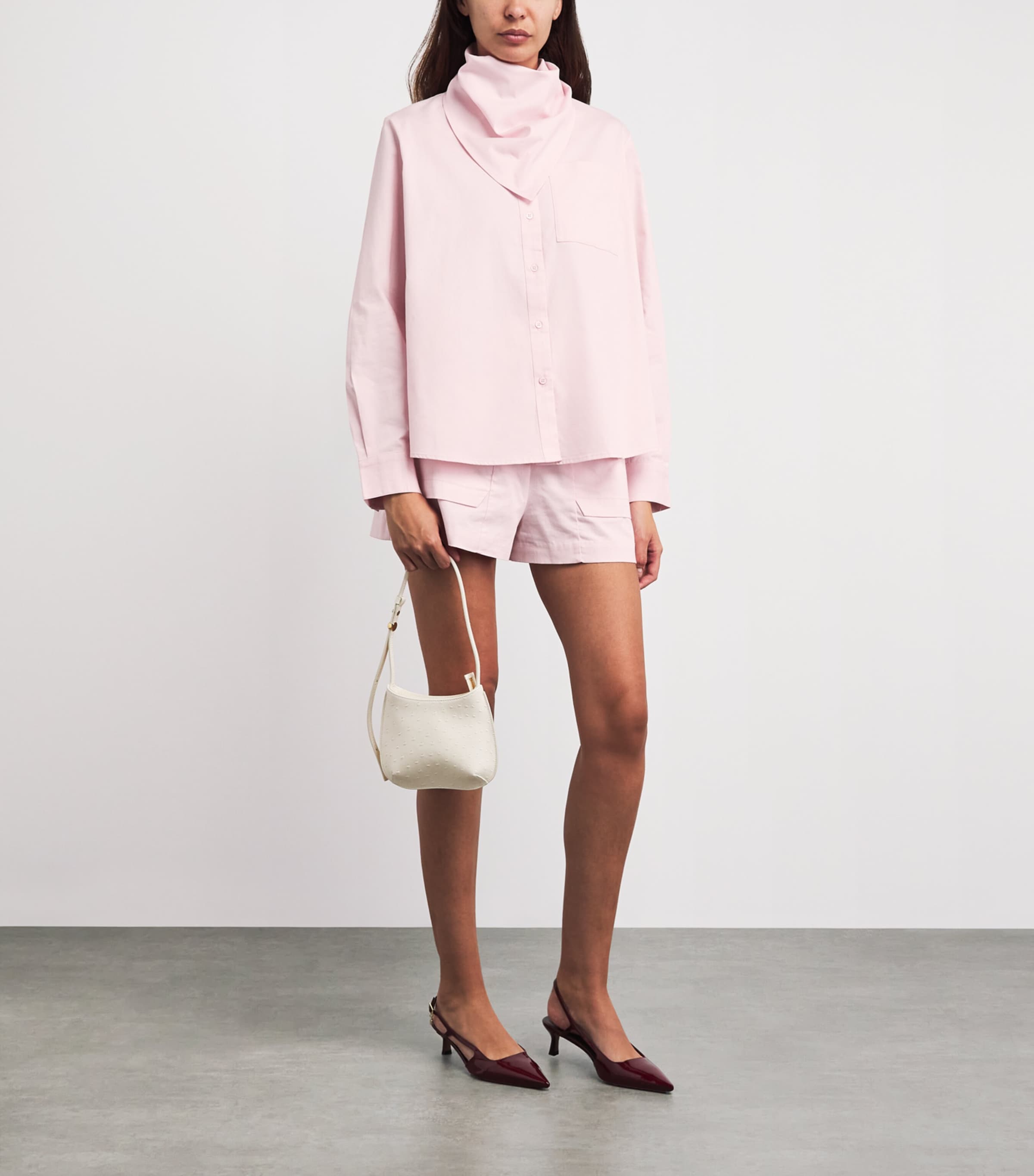 Maje Womens Cotton Scarf-Detail Shirt Pink Image 2