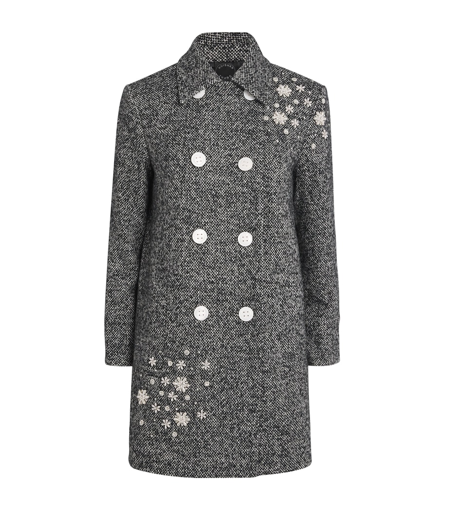 Wool-Silk Embellished Elara Coat BLACK/WHITE Image 1