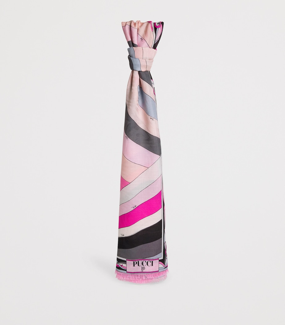 Wool-Silk Iride Print Pashmina 001 NERO/FUXIA Image 3