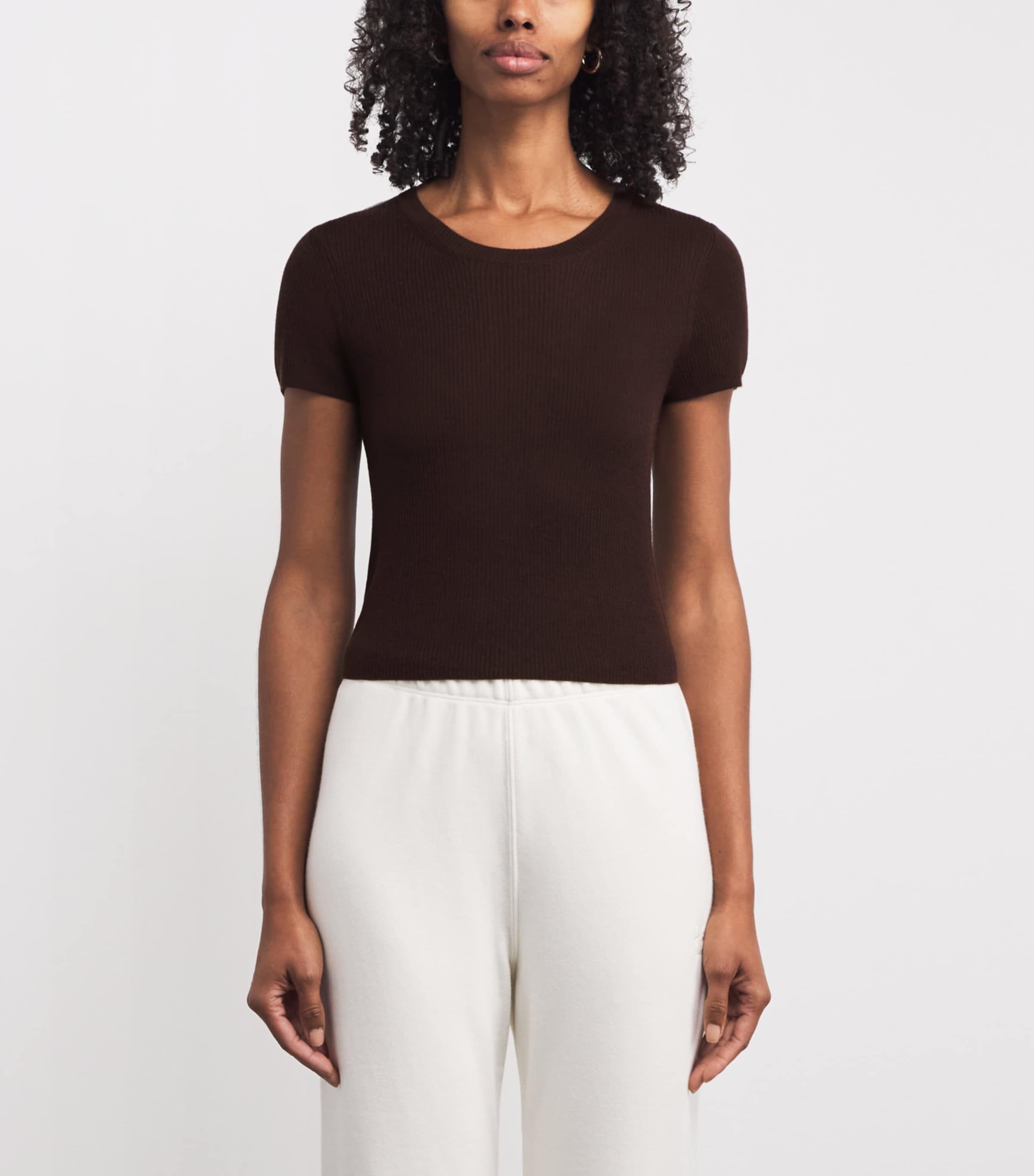 ÉTERNE Womens Cashmere Rib Stitch Baby T-Shirt Espresso Esp Image 3