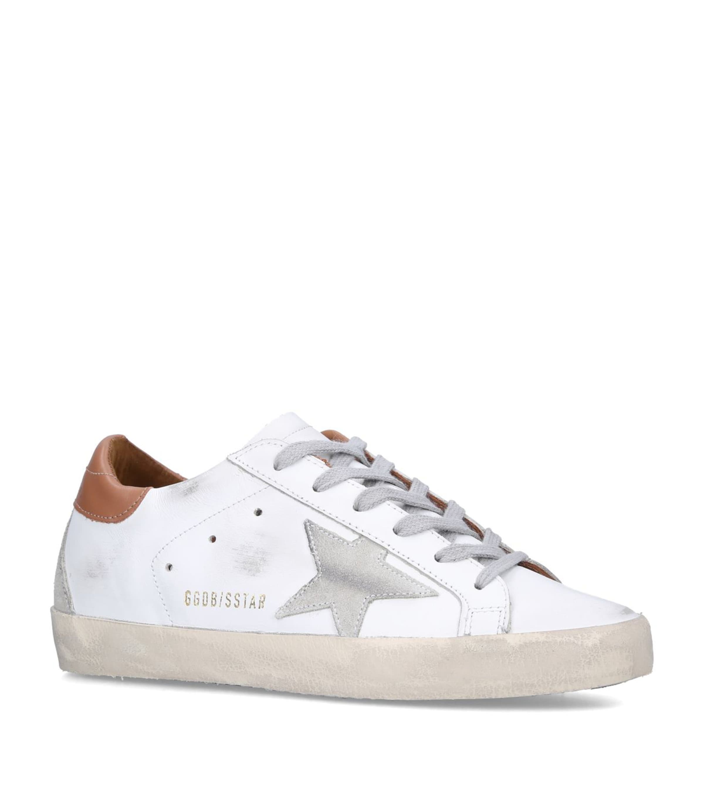 Golden Goose Super-star Sneakers In Nappa Leather With Suede Star And Light Brown Heel Tab Shoes In White