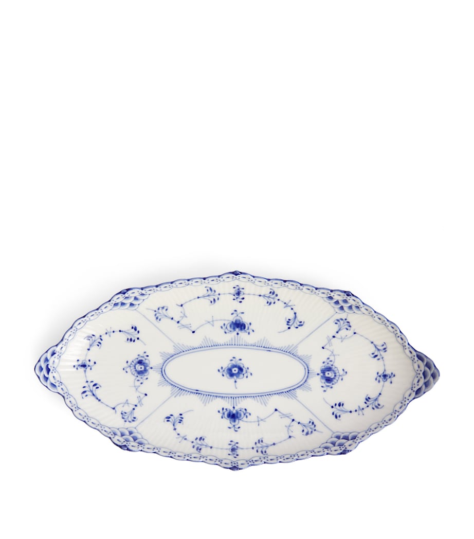 Blue Fluted Half Lace Oval Dish (24.5cm) BLUE Image 1