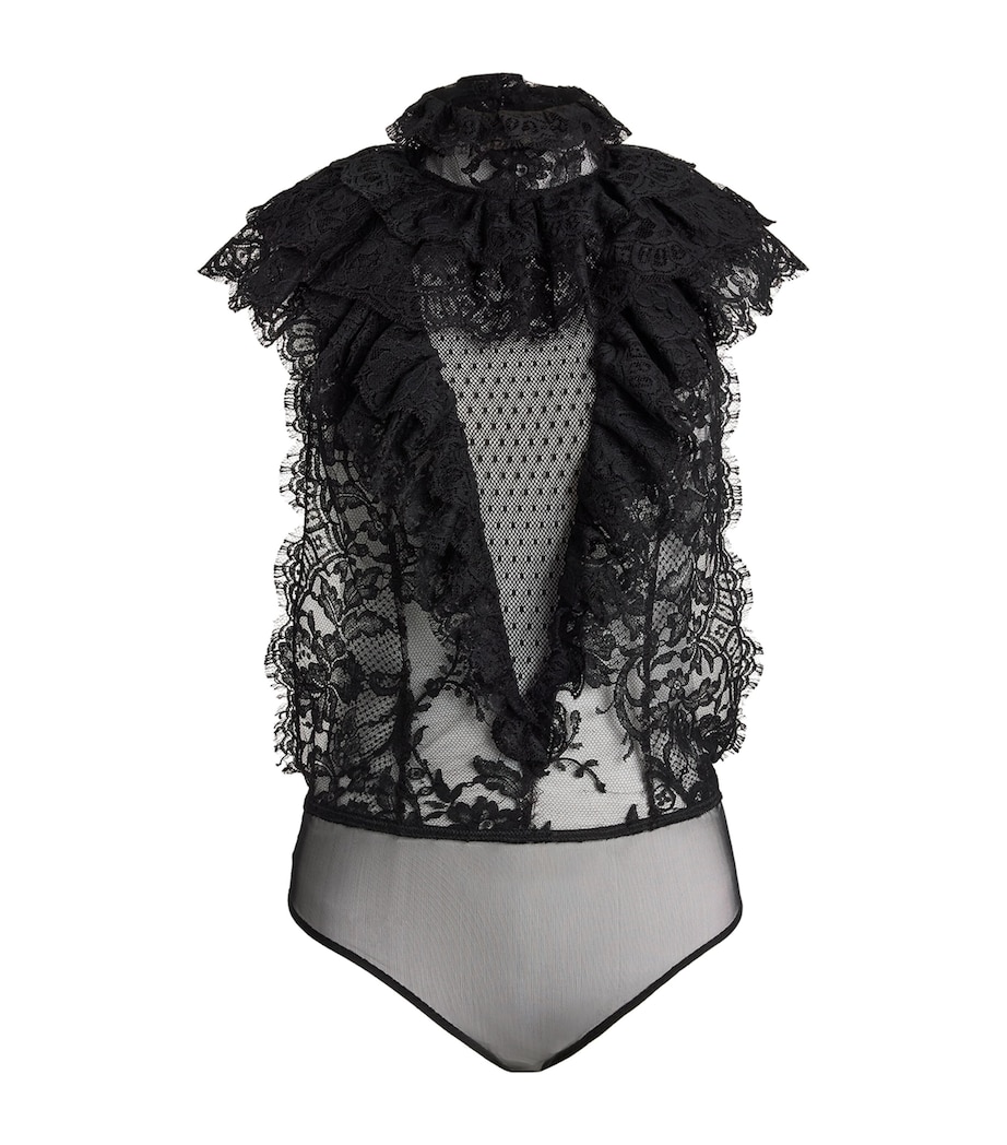 Cotton-Blend Floral Lace Bodysuit BLACK Image 1