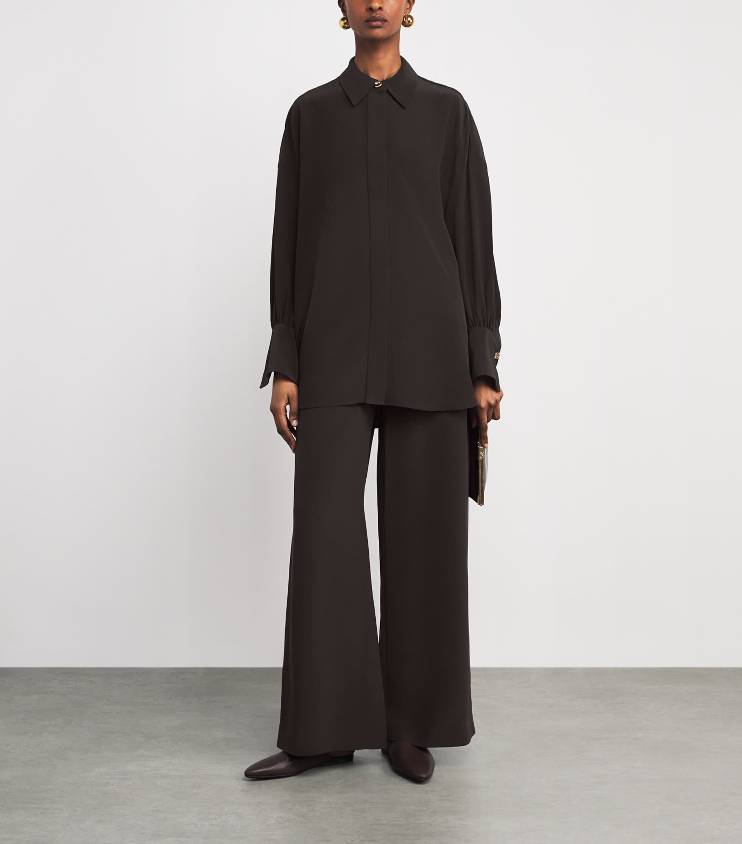 Joseph Womens Nour Wide-Leg Trousers Cocoa Image 2