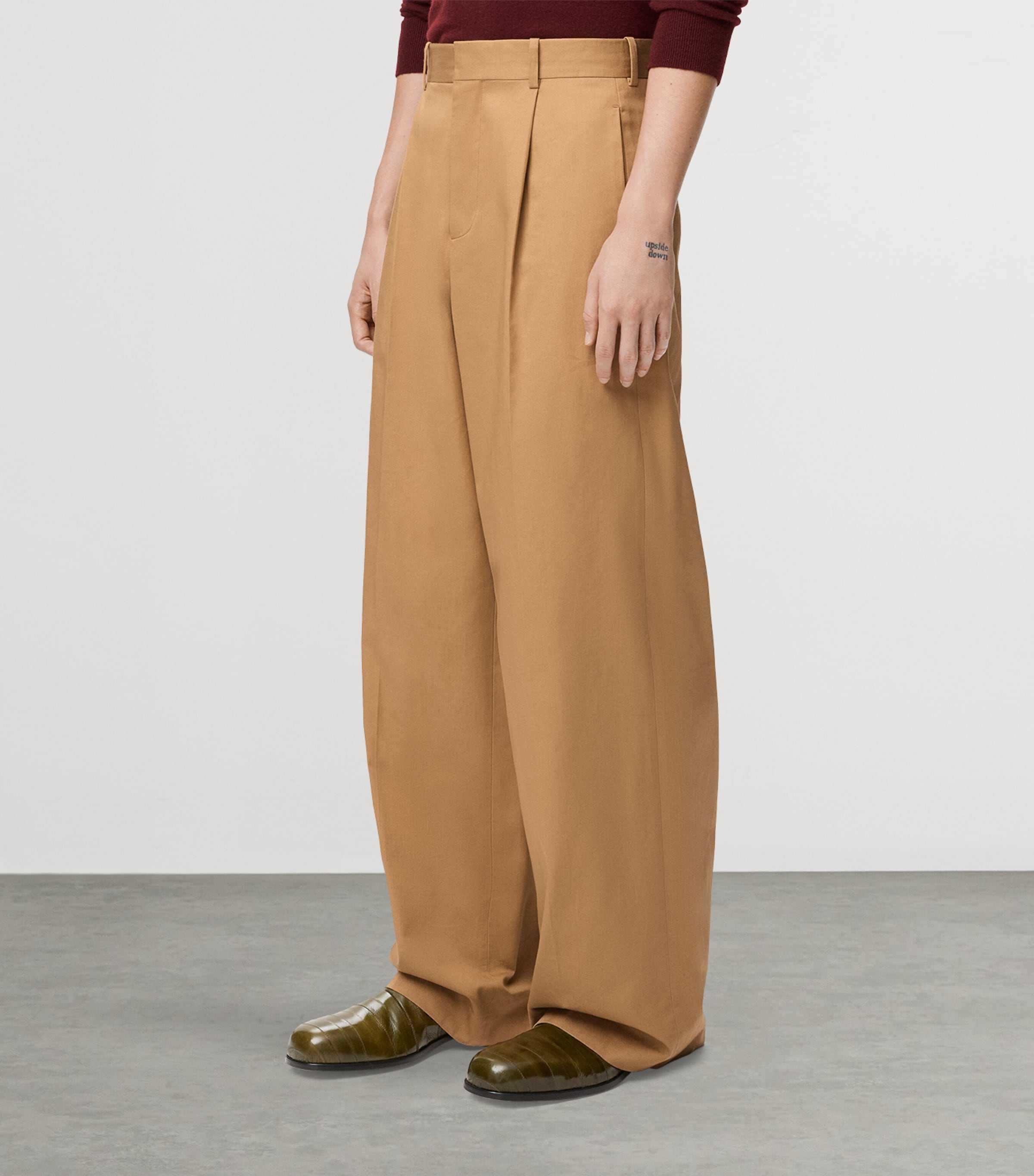 LOEWE Mens Cotton Wide-Leg Trousers Almond Image 3