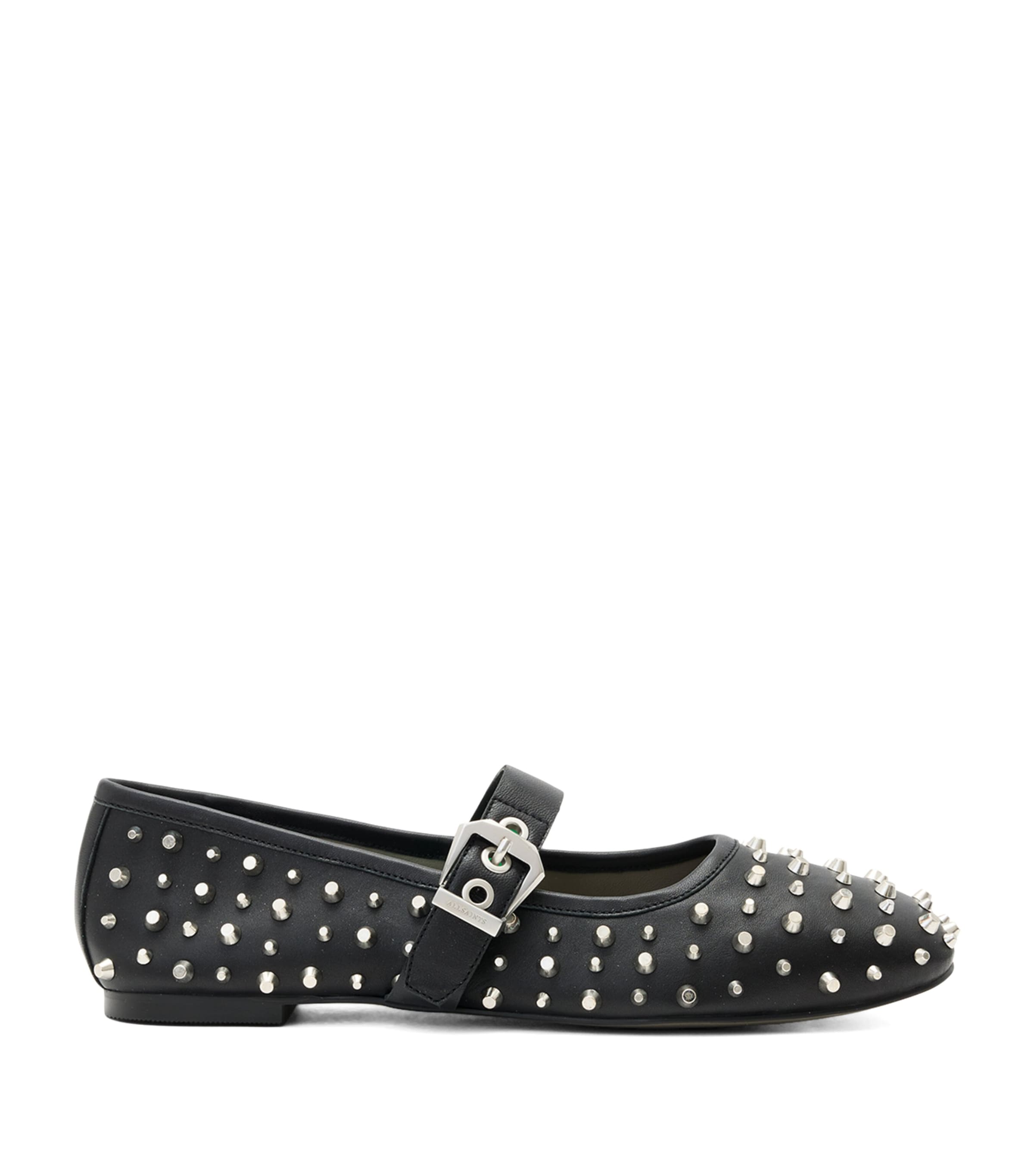 Allsaints Leather Holly Stud Ballet Flats In Black