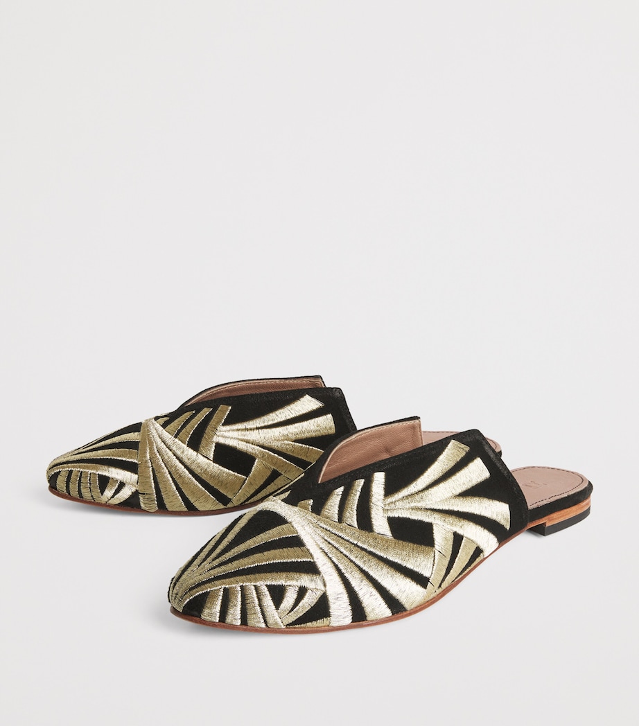 Suede Embroidered Palazzo Signoria Mules BLACK/GOLD Image 3